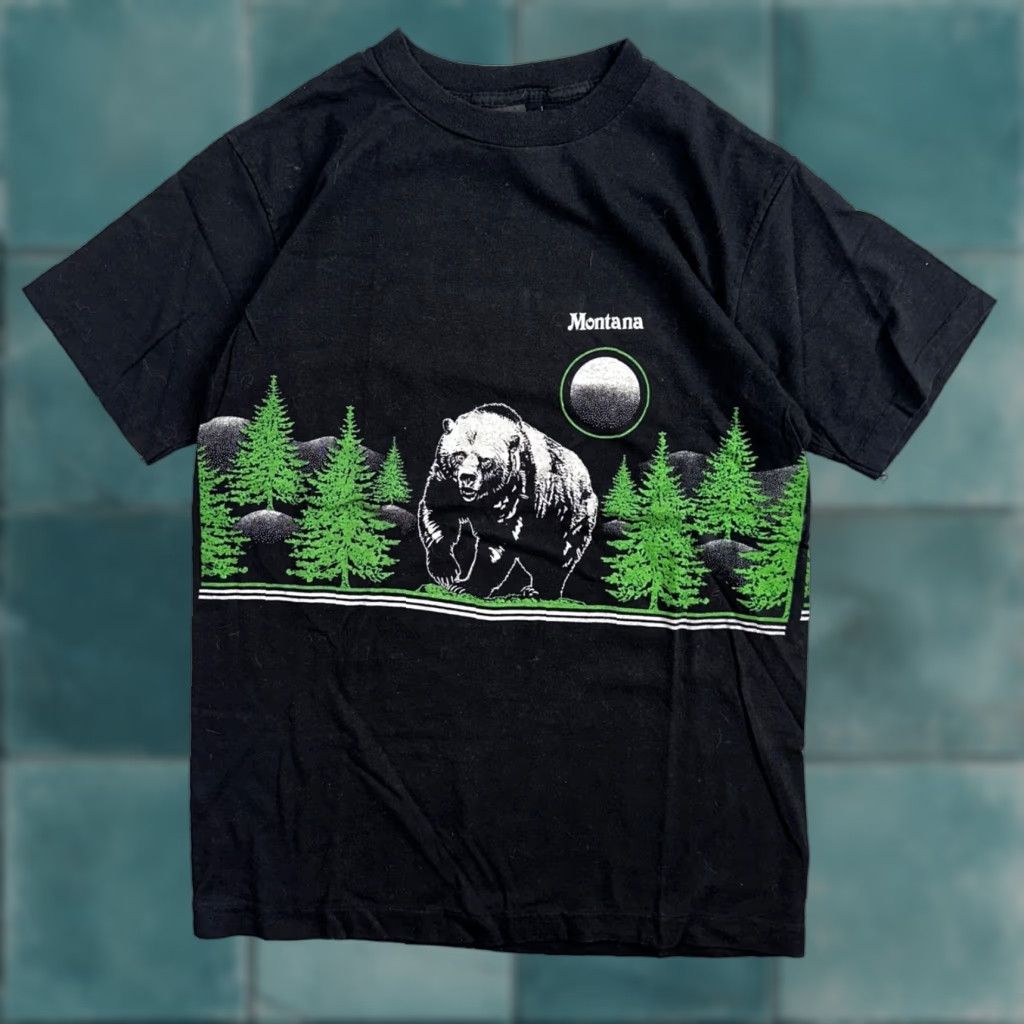 Vintage Bear Mountain Montana Sherrys T Shirt Black 80s Moon Nature Animal Crew Neck L Men S Hoodie, Sweatshirt
