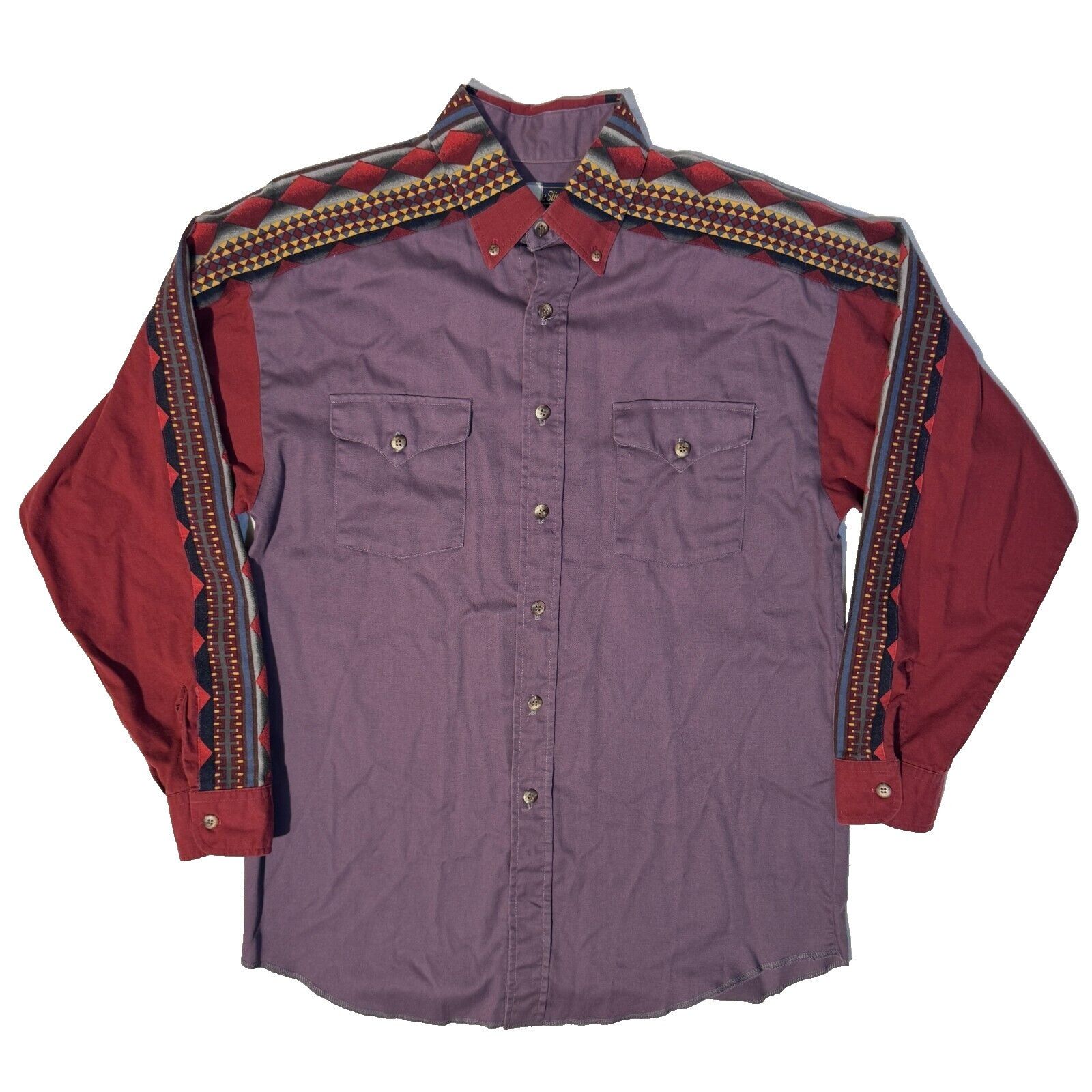 Slim Panhandle Slim Yokes Western Pearl Snap Aztec Shirt M Cowb