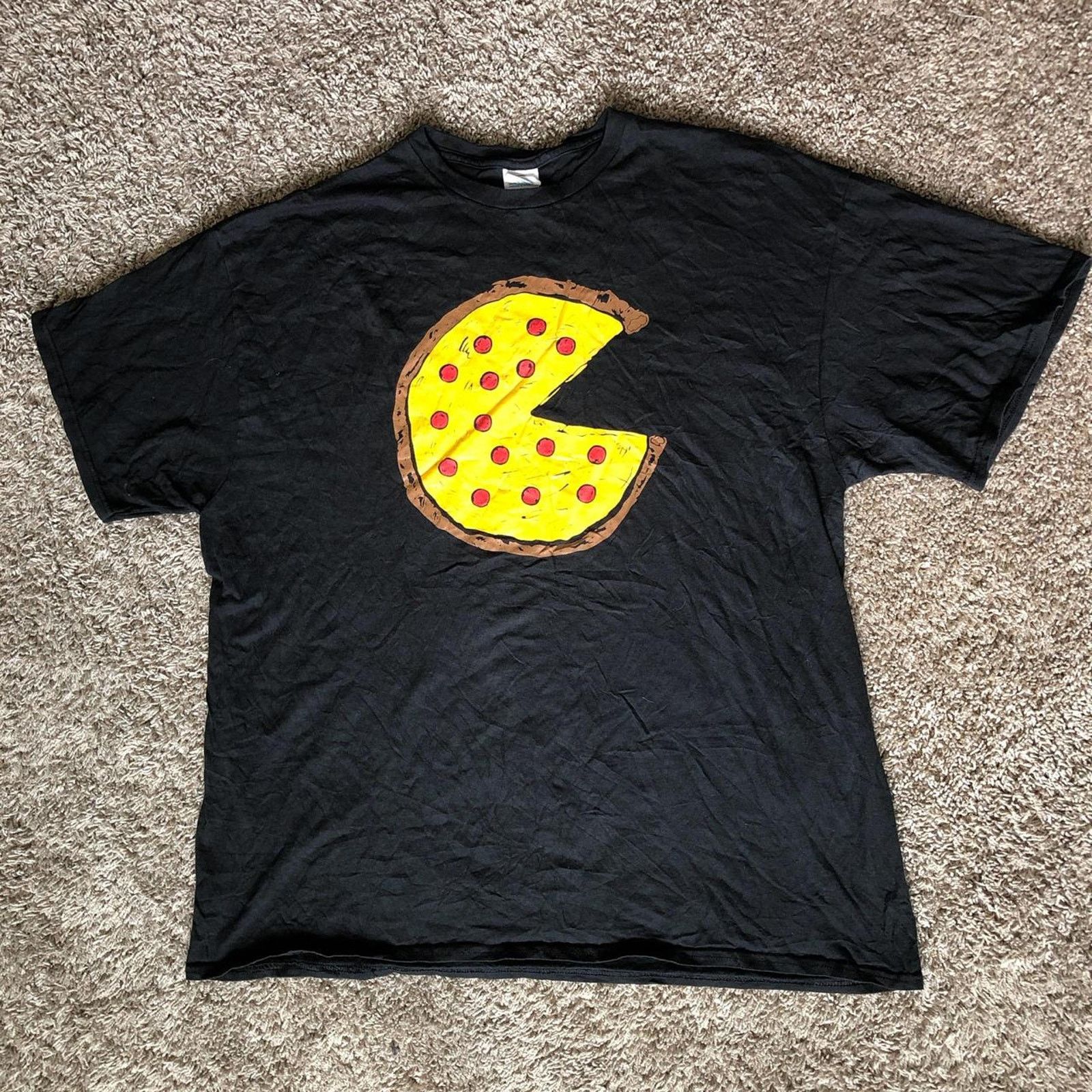 Other Men S Black Pizza Pac Man Graphic Tee Hoodie, Sweatshirt | FlexRushtees.com
