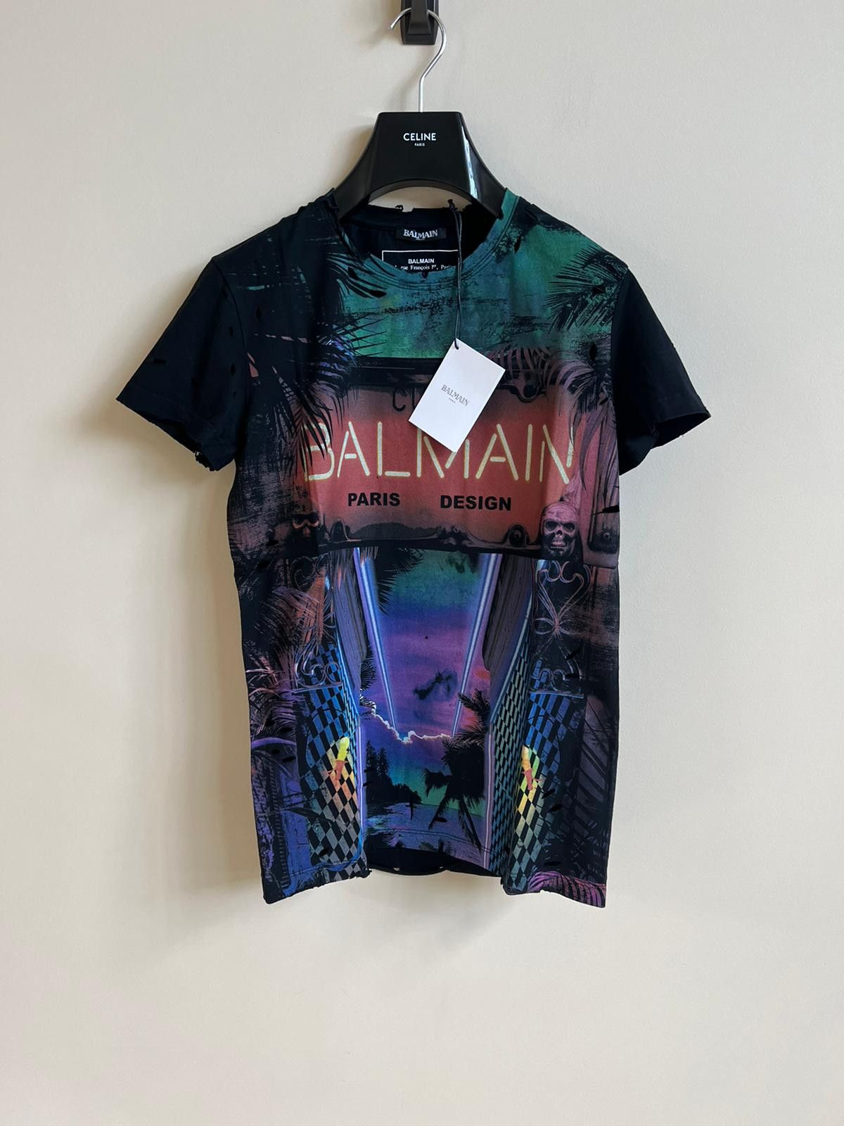 Balmain Tropical Logo Tee In Black Color