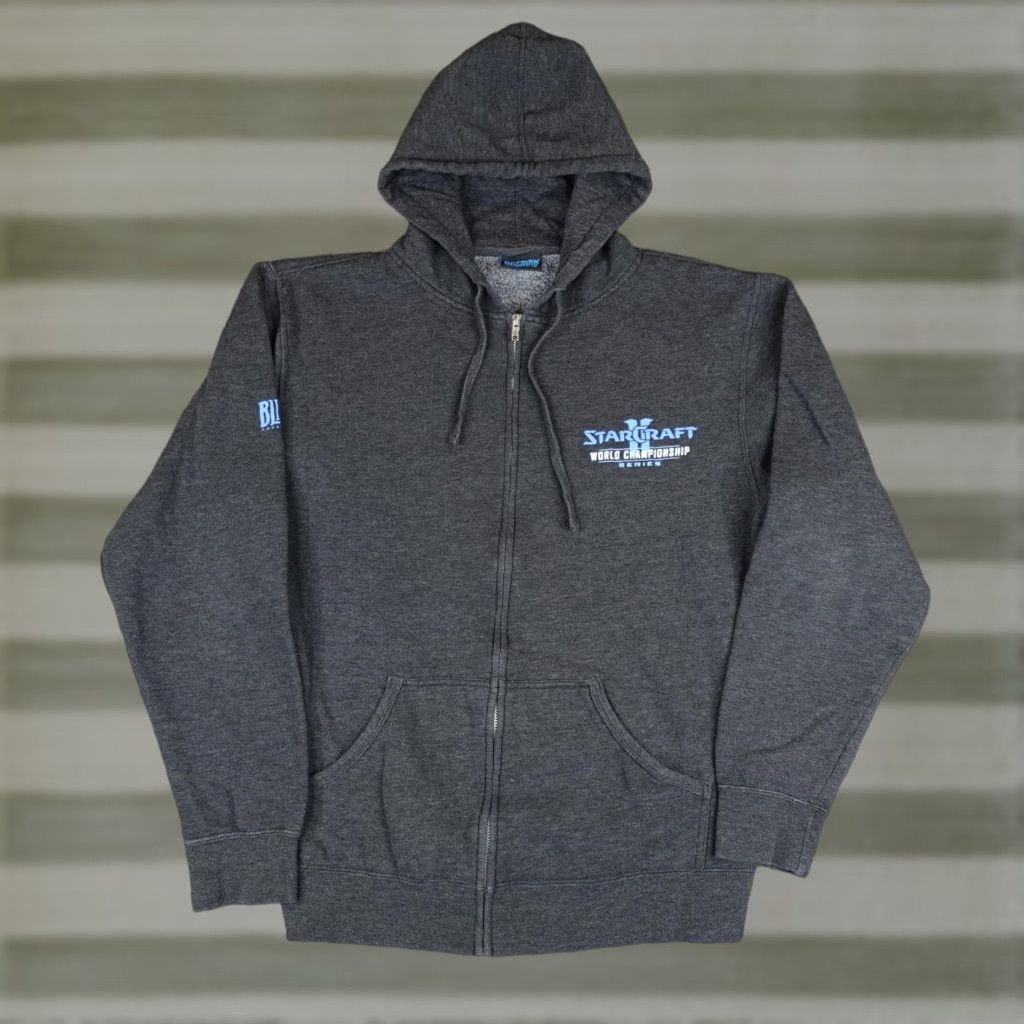 Vintage Blizzard Starcraft Ii World Championship Hoodie Sweatshirt Mens Xl Gray Full Zip Hooded Swea