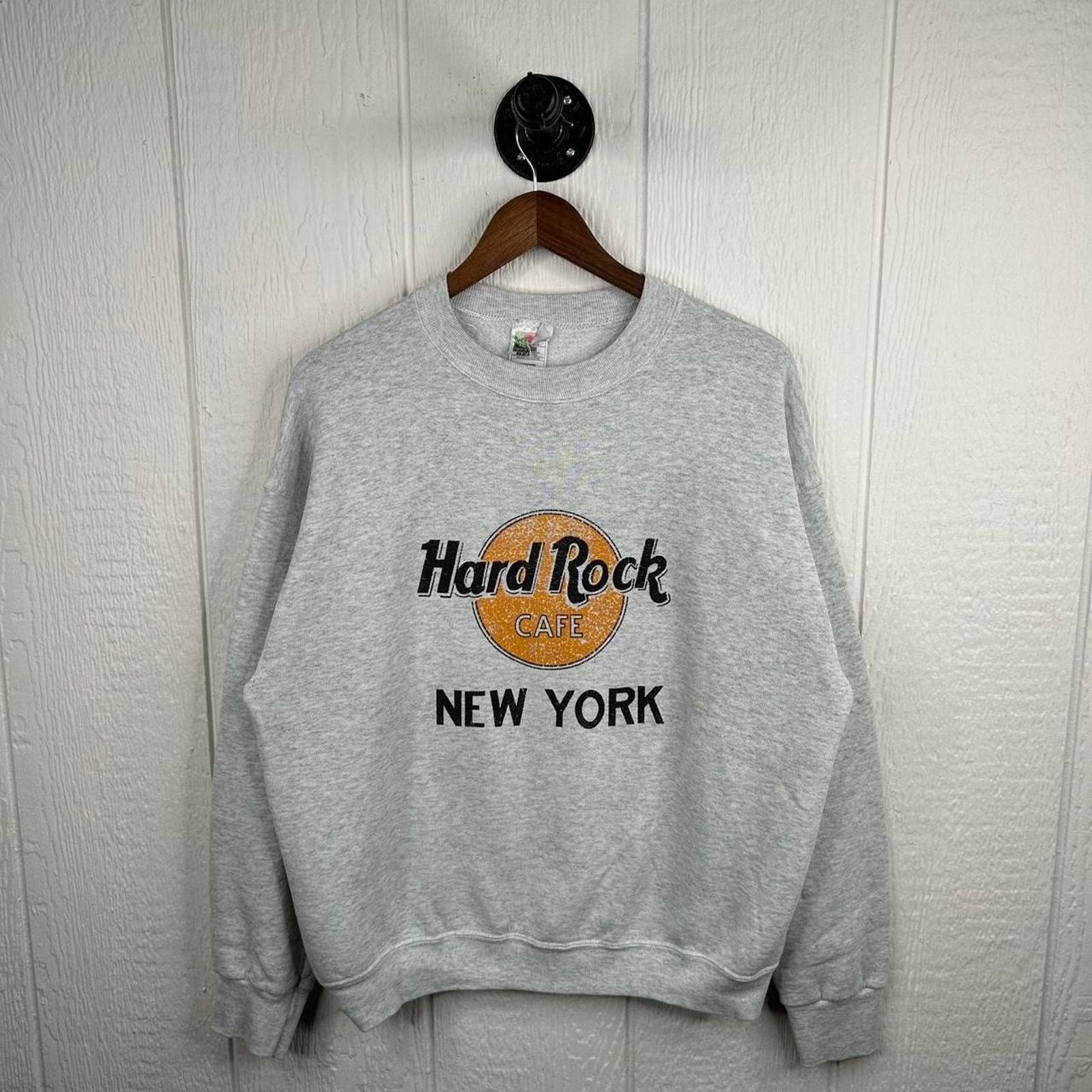 Fruit Of The Loom Vintage 90s Grey Hard Rock Cafe New York Crewneck Size Large