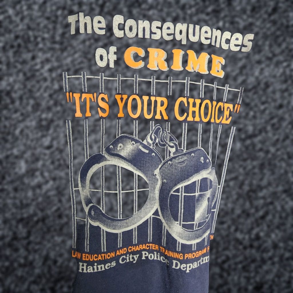 Vintage Screen Stars T Shirt Mens 2xl Blue Crew Neck Short Sleeve Law Enforcement Consequenc