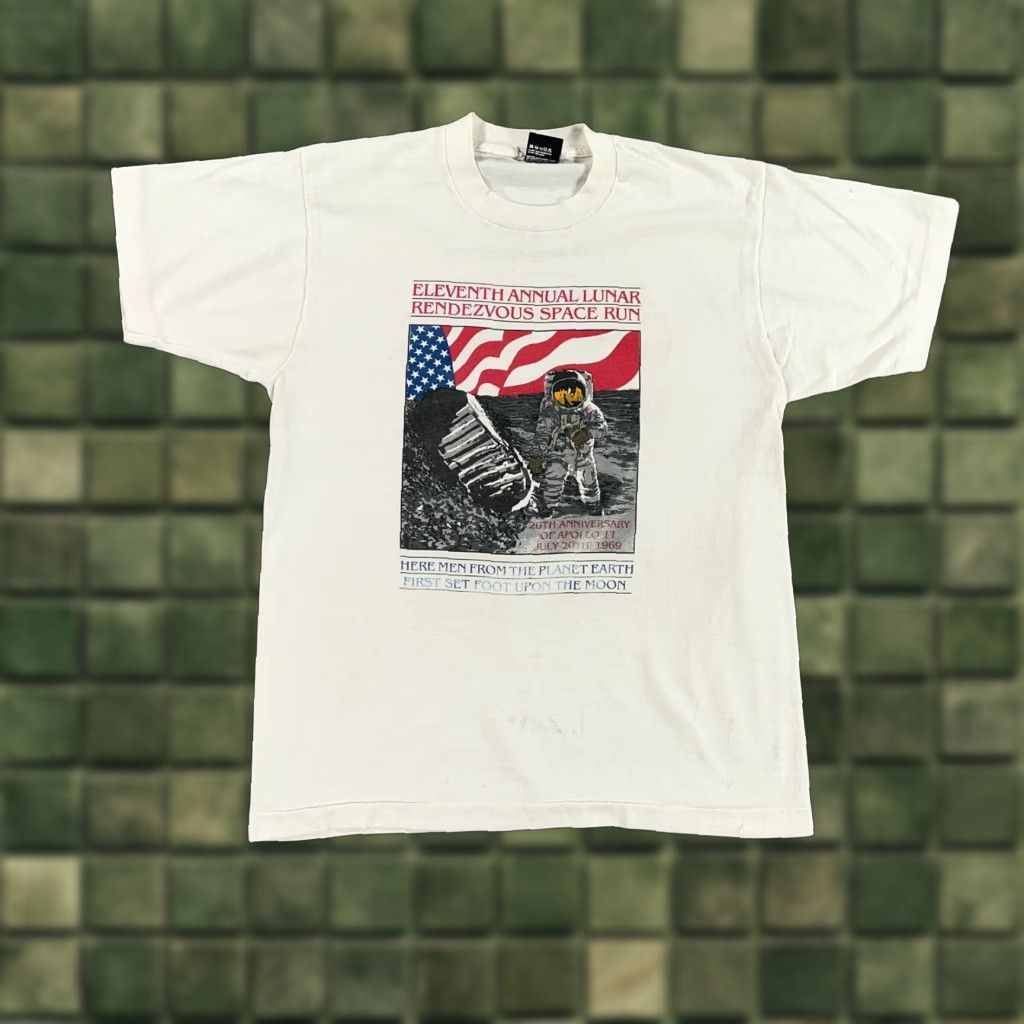 Vintage Screen Stars Apollo 11 Shirt Mens Large L White Graphic Print 80s Space Usa