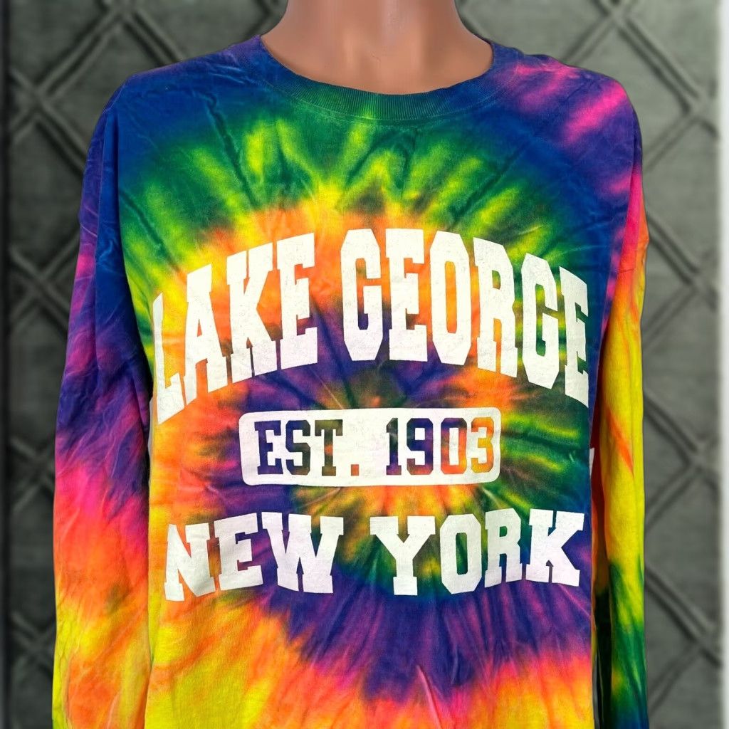 Vintage Lake George Tie Dye Shirt Mens Xl Multicolor 2020s Logo Easy Care Fall Spring Summer