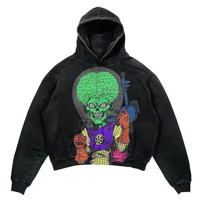 Vintage Streetwear Skeleton Graphic Hoodie Punk Gothic Style