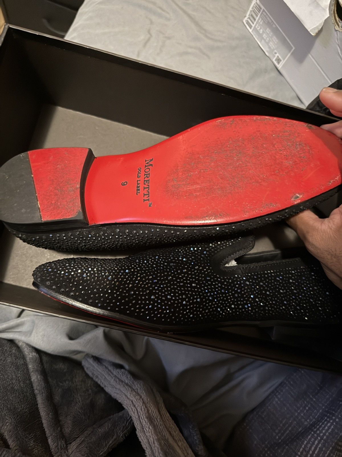 Other Black And Blue Shining Loafers With Red Bottoms