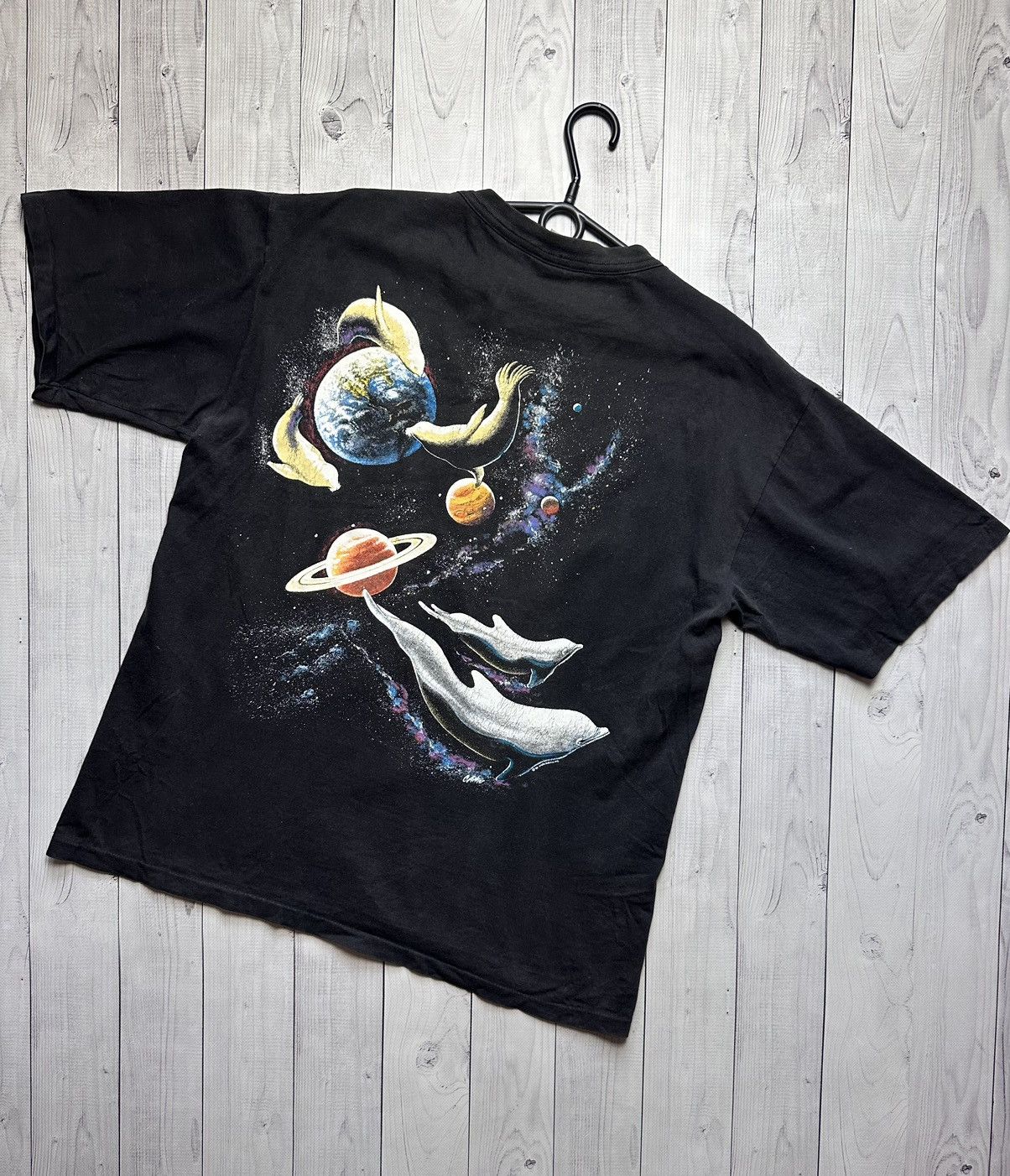 Vintage Harlequin 1990 Dolphin Space Art Tee Rare Usasize L