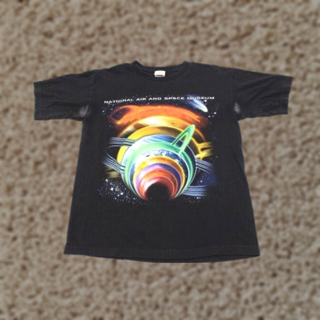 Vintage Smithsonian Space Air T Shirt Adult Medium Unisex Black 80s 90s Graphic
