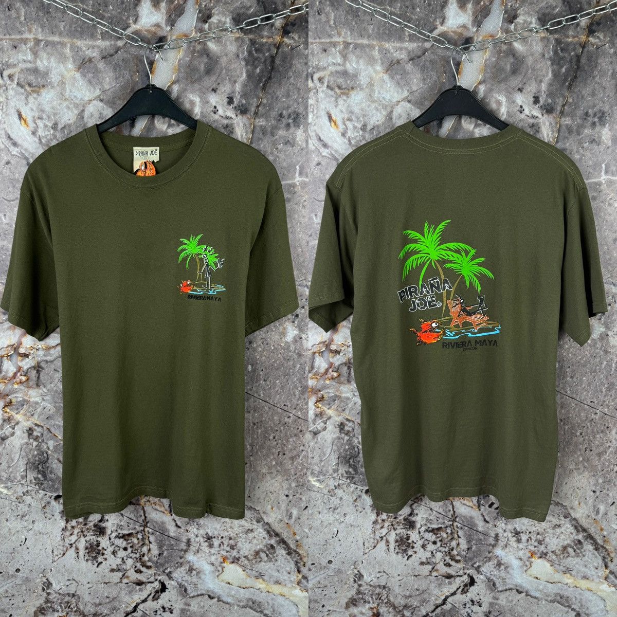 Vintage Pirana Joe Riviera Maya Graphic T Shirt Tropical Beach Tee