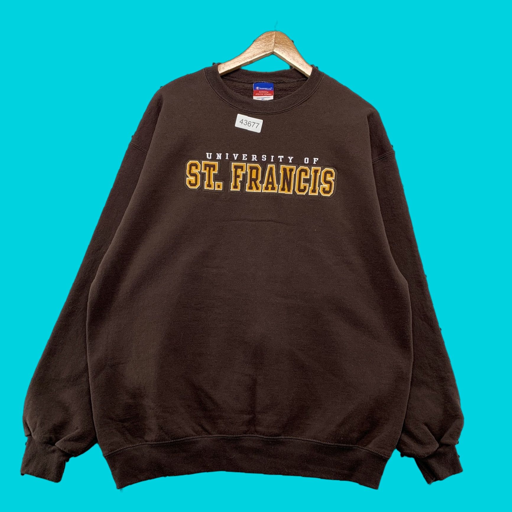 Vintage Champion University Sweatshirt Mens Large Crewneck Embroidered Pullover Brown Fleec