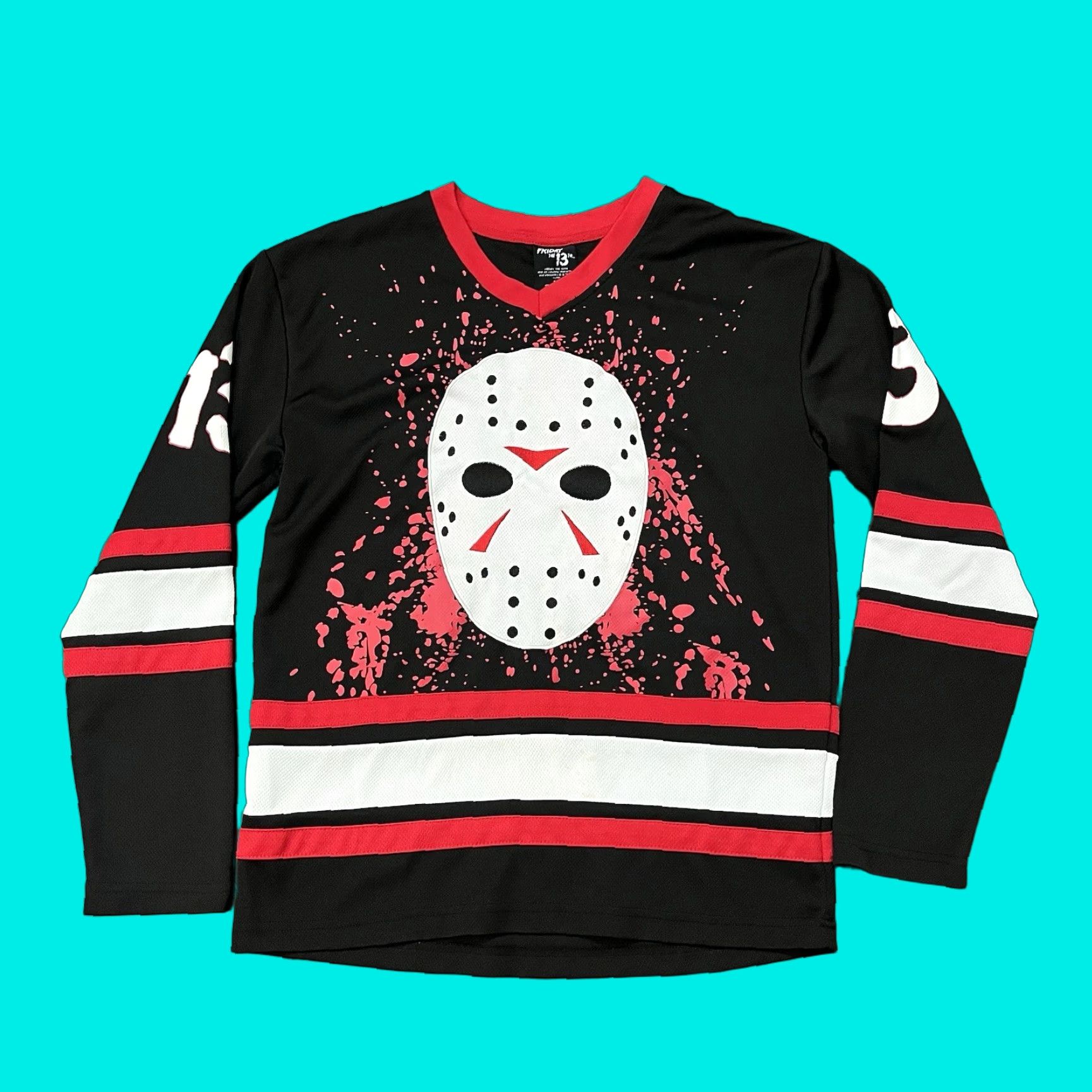 Vintage Bioworld Friday The 13th Jason Voorhees Hockey Jersey Shirt Men S Black Long Sleeve Jersey H