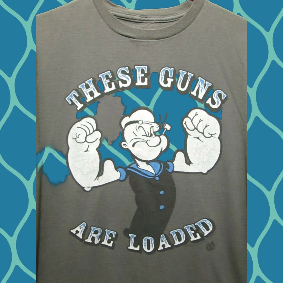 Vintage Popeye These Guns Are Loaded Graphic Novelty Men S T Shirt Adult Medium Shirt Mens Gray Shor Hoodie, Sweatshirt