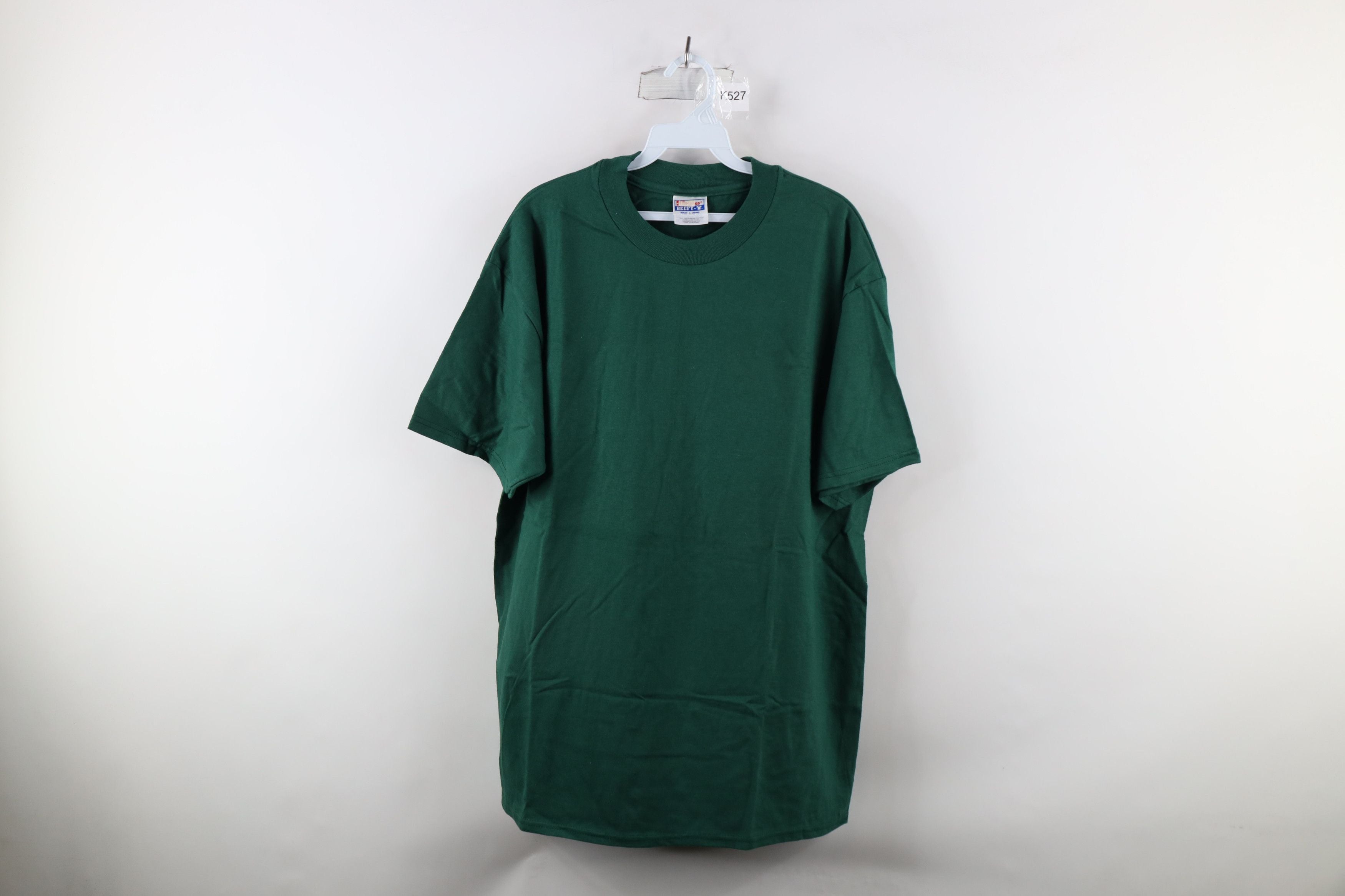 Deadstock Vintage 90s Hanes Beefy Blank T Shirt Green Cotton