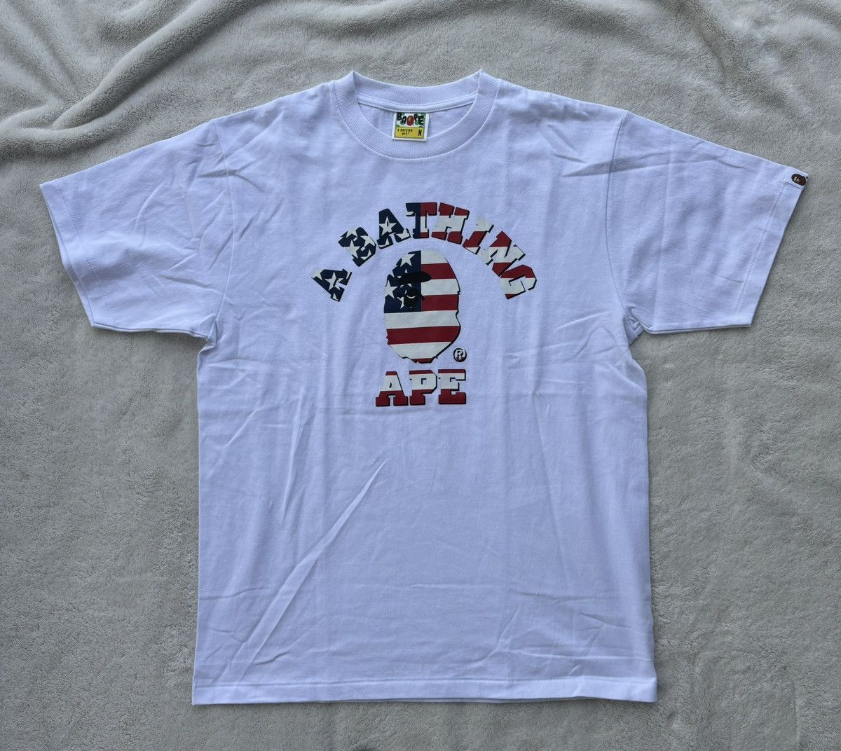 Bape White Usa Flag College Tee Hoodie, Sweatshirt | FlexRushtees.com