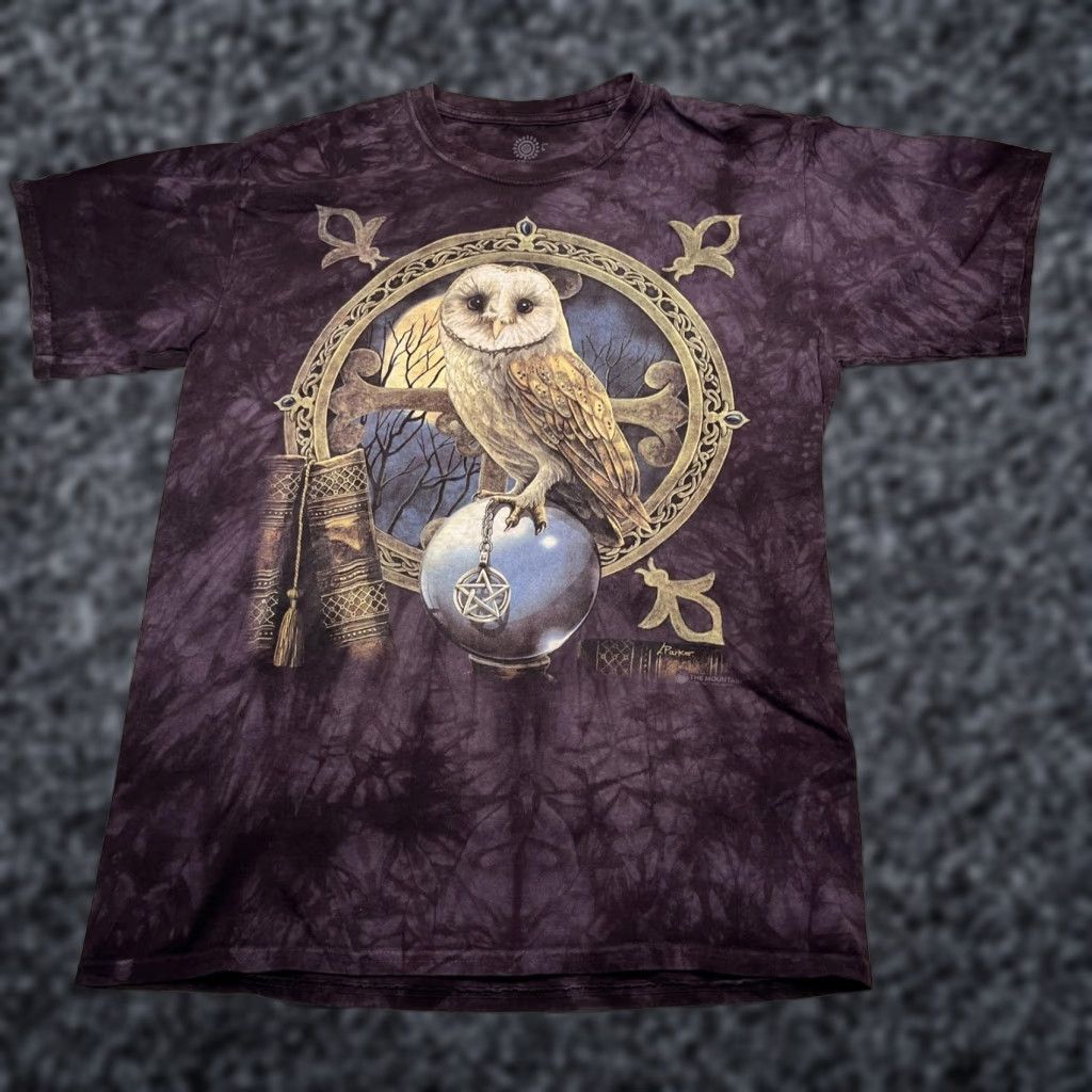 Mountain The Mountain Owl T Shirt Mens Large Purple Fantasy Tie Dye Graphic Tee Pagan Art