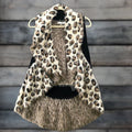 Vintage Sioni Sleeveless Cardigan Womens M Open Front Leopard Print Waterfall Knit Cardigan Brown Fa