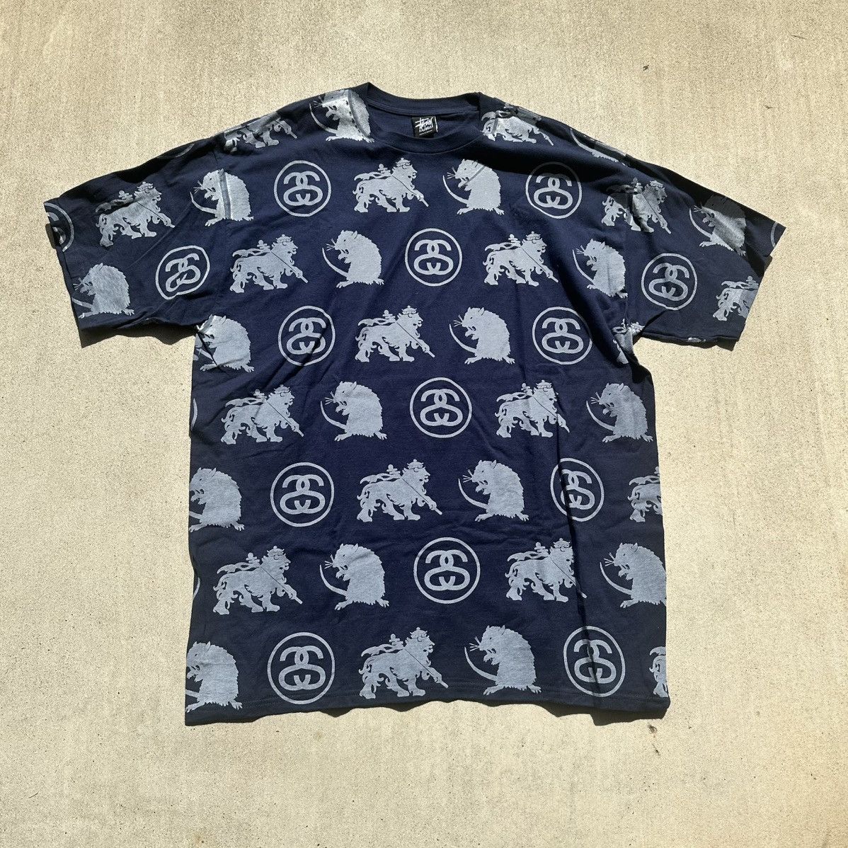 Vintage Stussy T Shirt All Over Print Y2k Lion Rat 2xl Hoodie, Sweatshirt | FlexRushtees.com