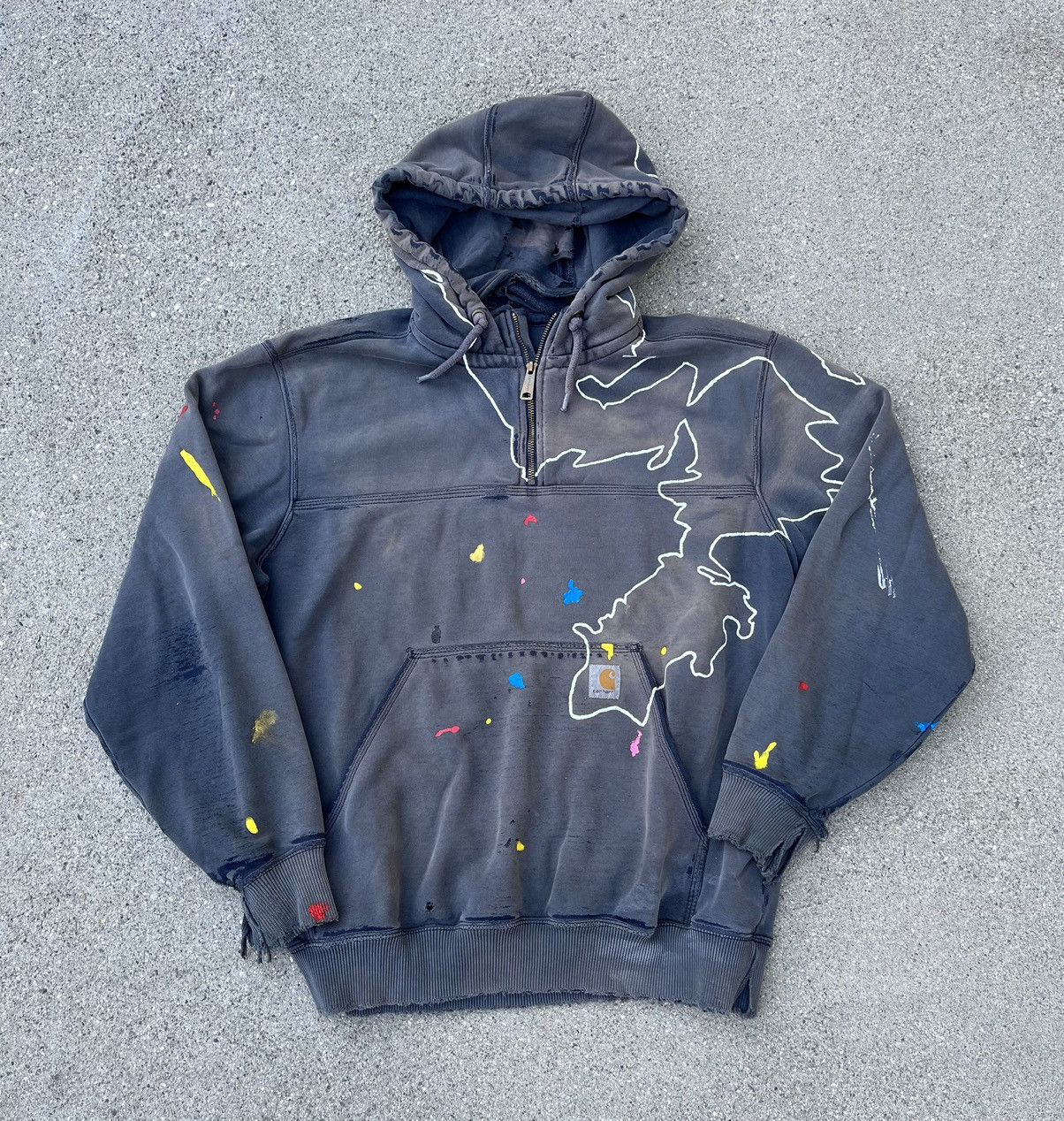 Custom Carhartt Hoodie Sun Fade Thrashed Distressed 1 4 Zip