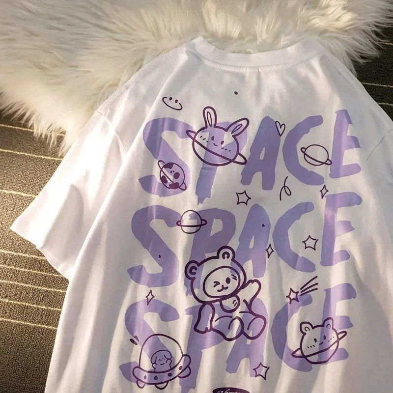 Vintage Oversized T Shirts Space Bear Graffiti Print T Shirt