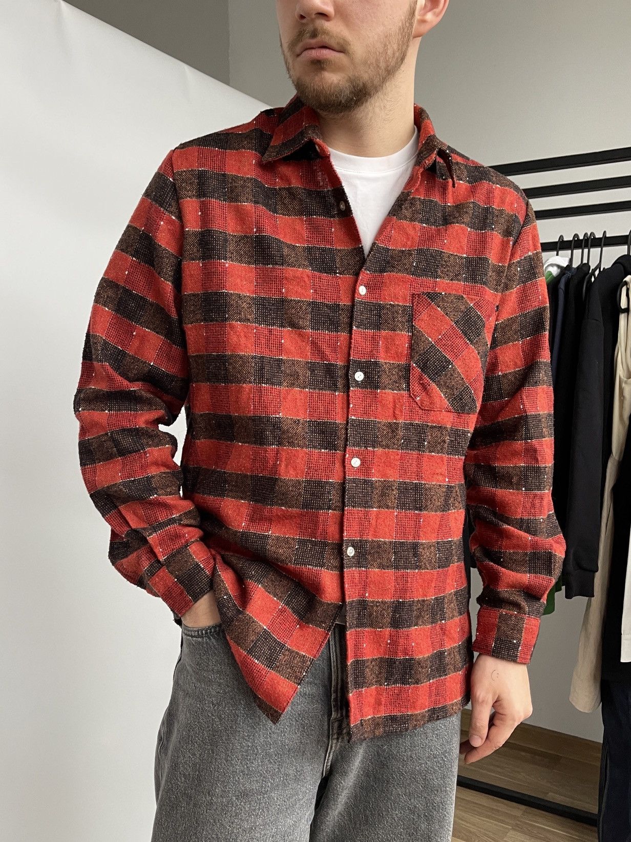 Vintage 70s Knit Flannel Shirt Size L