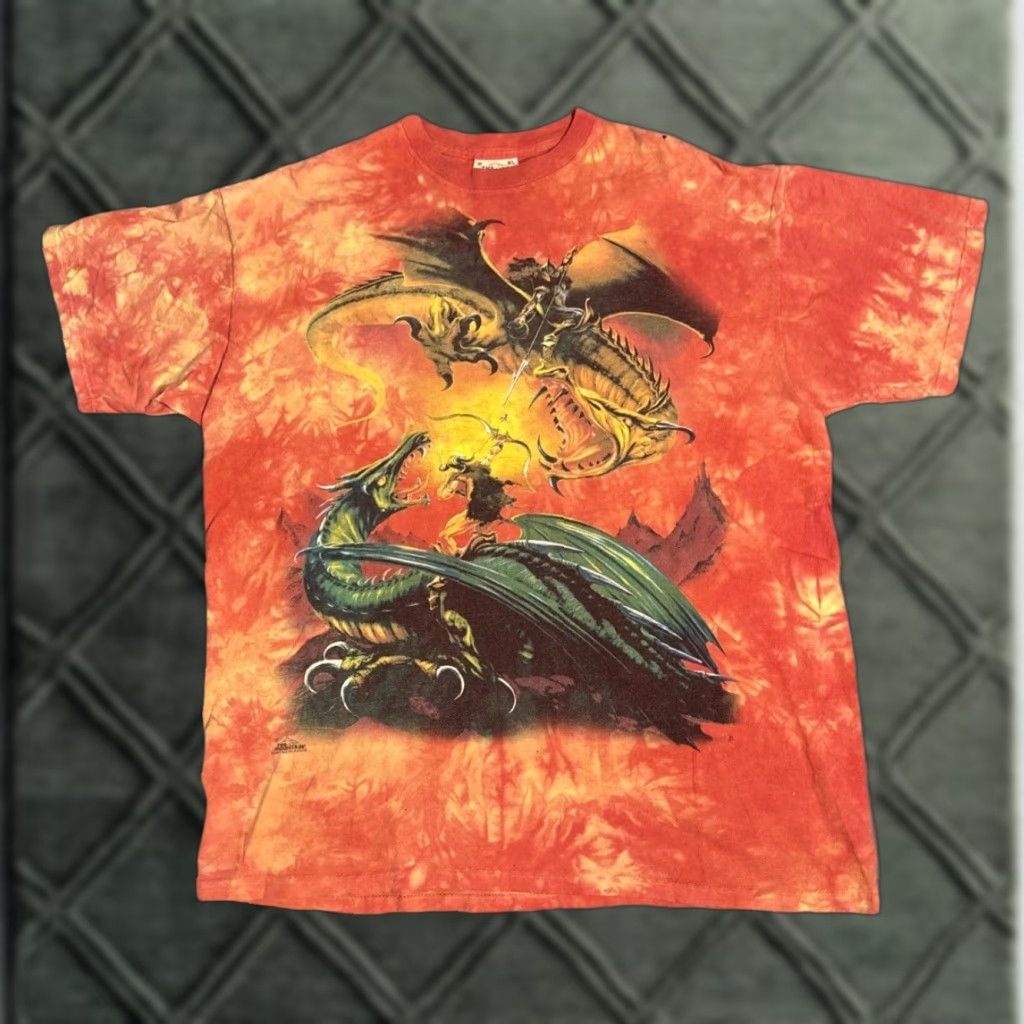 Mountain Vintage The Mountain T Shirt Xl Orange Tie Dye 2001 Dueling Dragons Fantasy Knight 90s