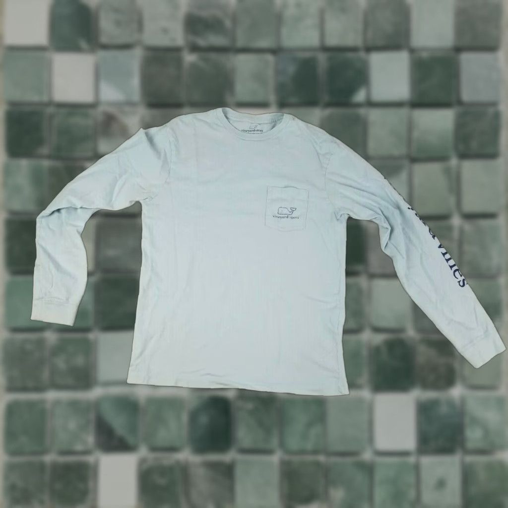 Vines Vineyard Vines Men S T Shirt Long Sleeve Crew Neck Logo Whale Cotton Light Blue Fall