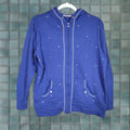 Factory Quacker Factory Zip Up Sweatshirt Womens M Blue White Rhinestones Pockets Hoodie