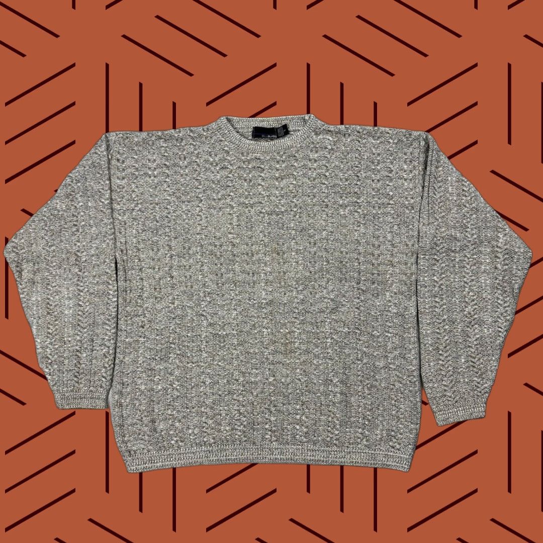 Blass Vintage Bill Blass Usa Men S Gray Long Sleeve Waffle Knit Crewneck Sweater Fall Winter Ca