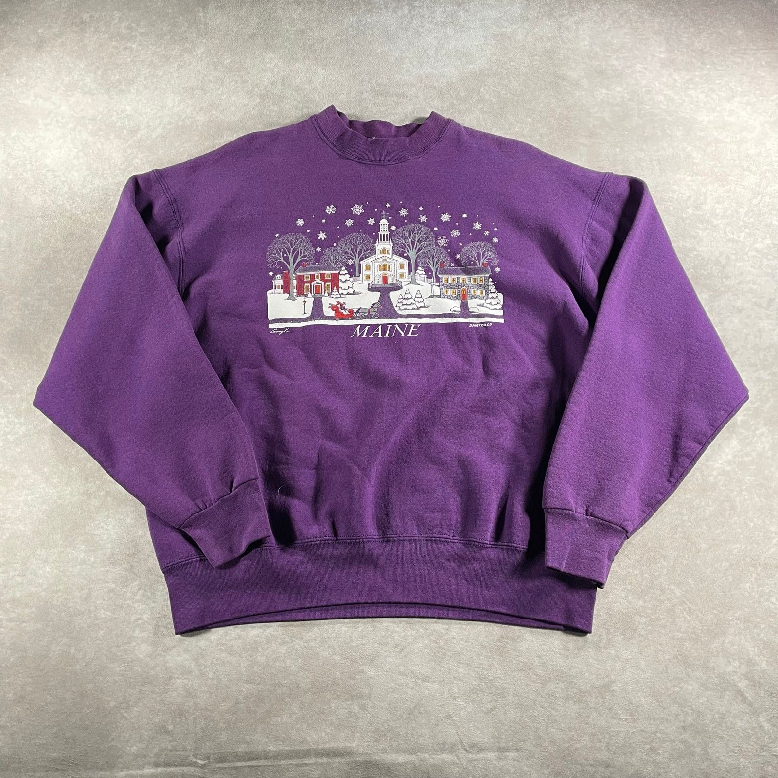 Vintage 90 S Maine Snow Day Nature Graphic Sweatshirt Size Xl