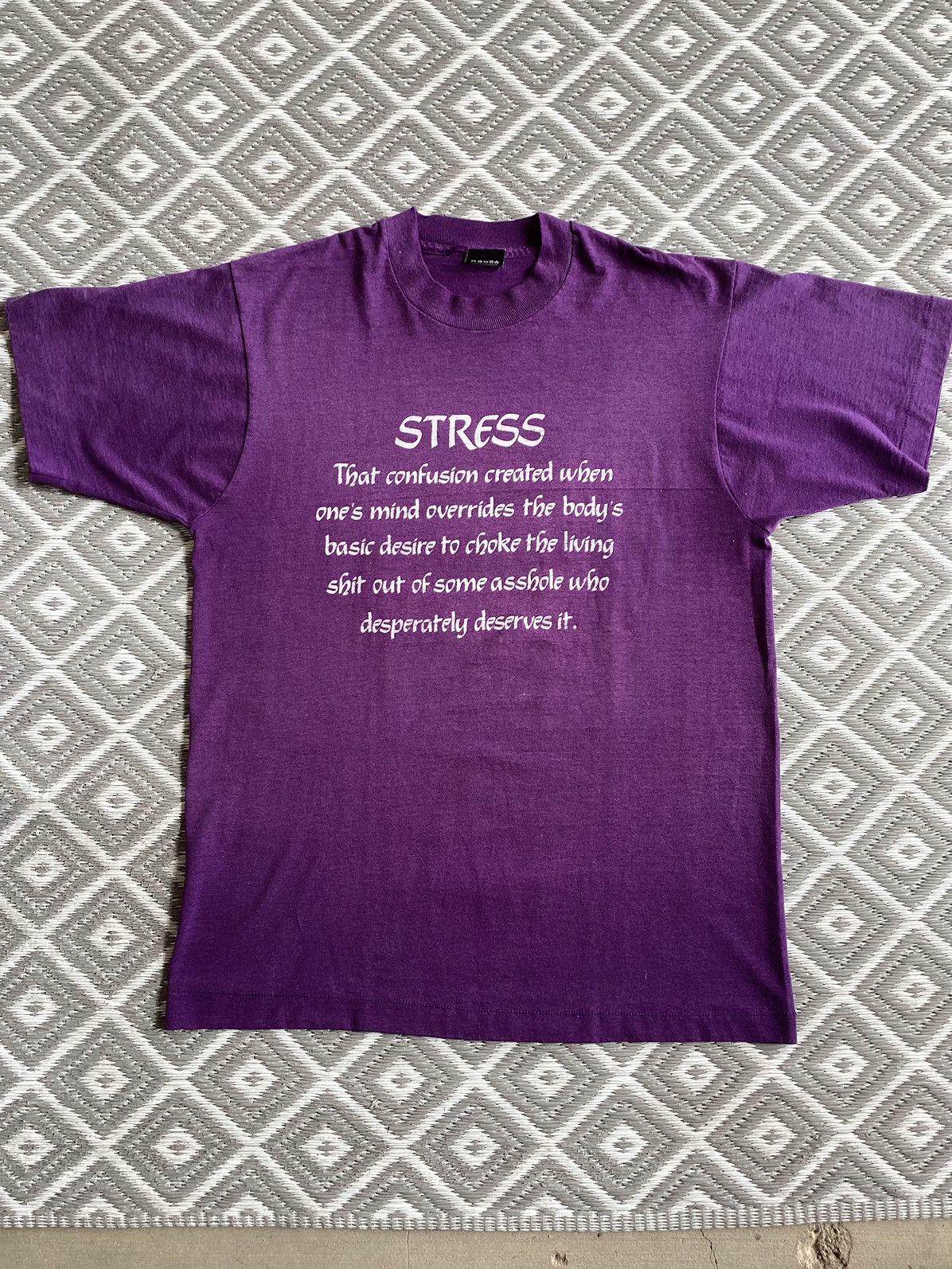 Vintage Vtg 90s Stress Saying Word Funny Single Stitc Screen Star Te