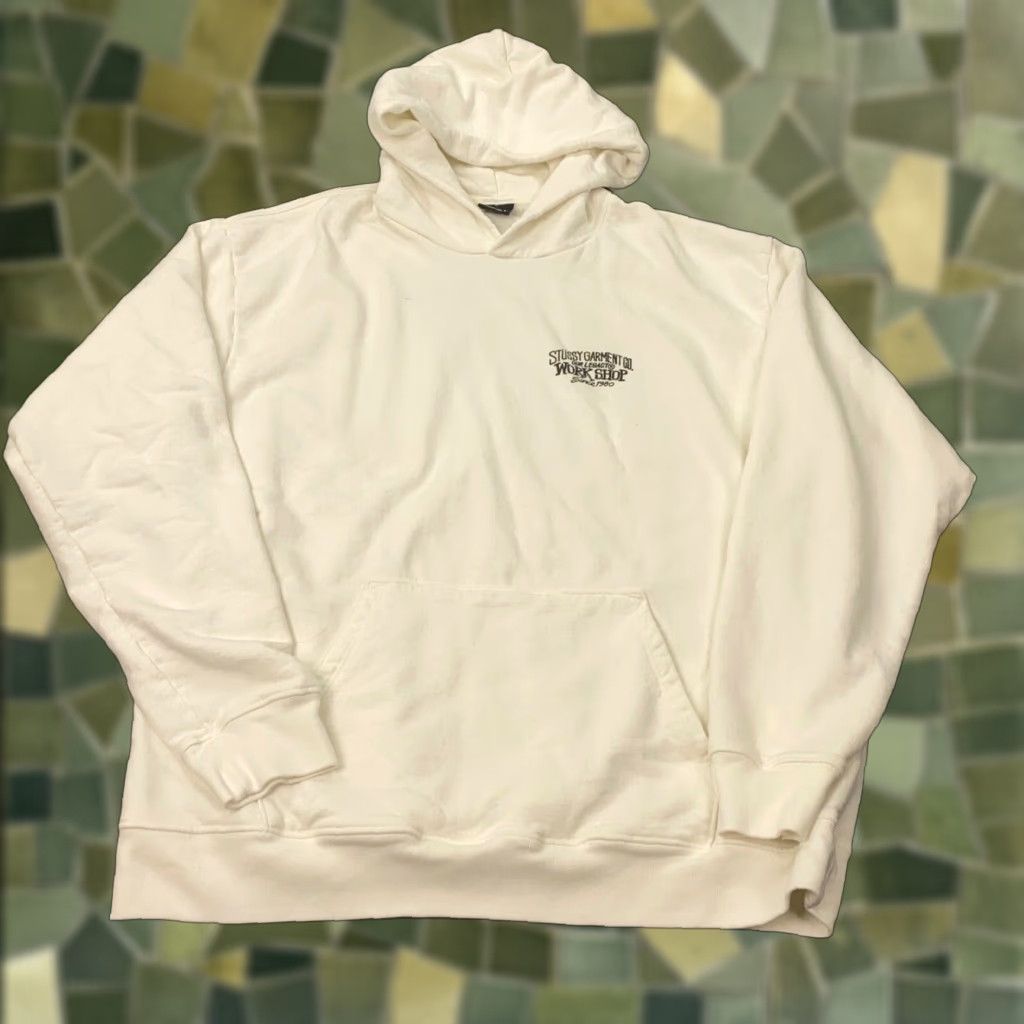 Our Legacy Vintage Stussy Surfman Hoodie Mens 2xl White Fleece Pullover Sweatshirt Designer Grunge H T-Shirts