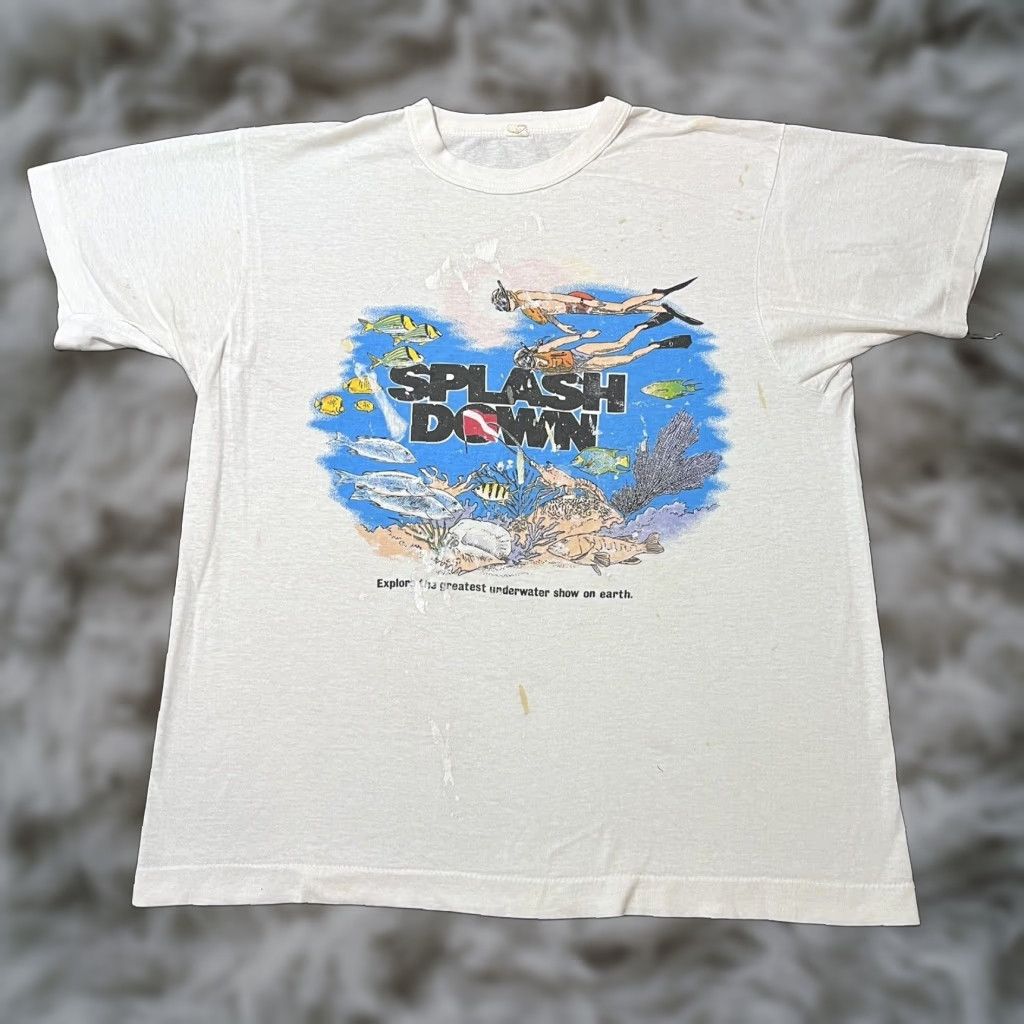 Vintage Hanes Scuba T Shirt Shirt Short Sleeve Crew Neck White 90s 1980s Screen Stars Logo Gra