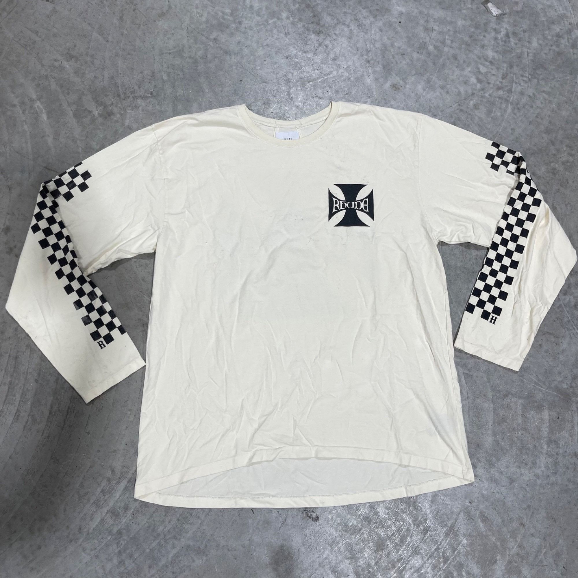 New Rhude Checkered L S Cream Tee Sz Large