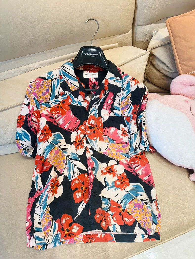 Laurent Paris Saint Laurent Tropical Floral Short Sleeve Shirt