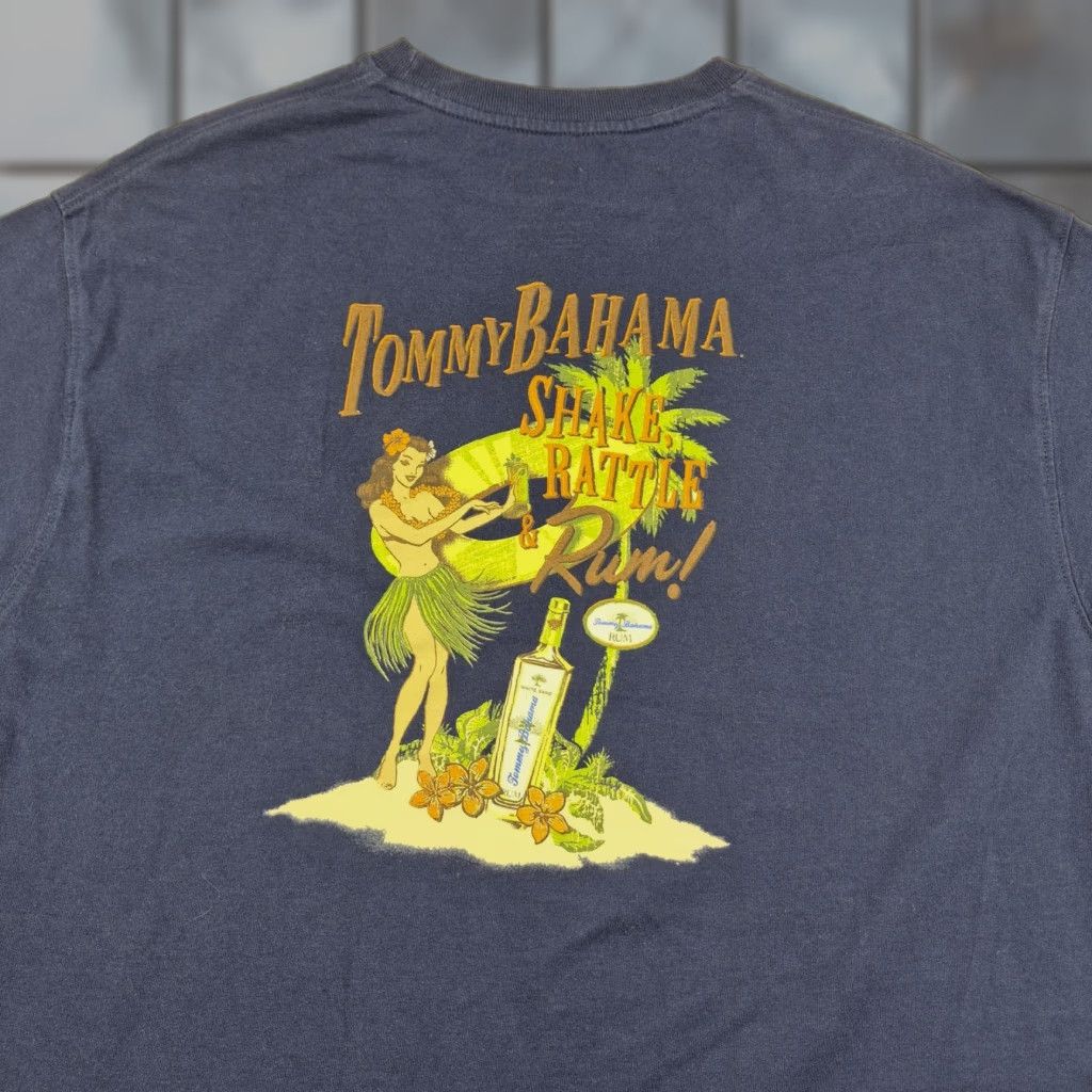 Bahama Tommy Bahama Shake Rattle Rum Shirt Mens Large Blue Graphic Tee Shirt Hawaiian Beach Tr