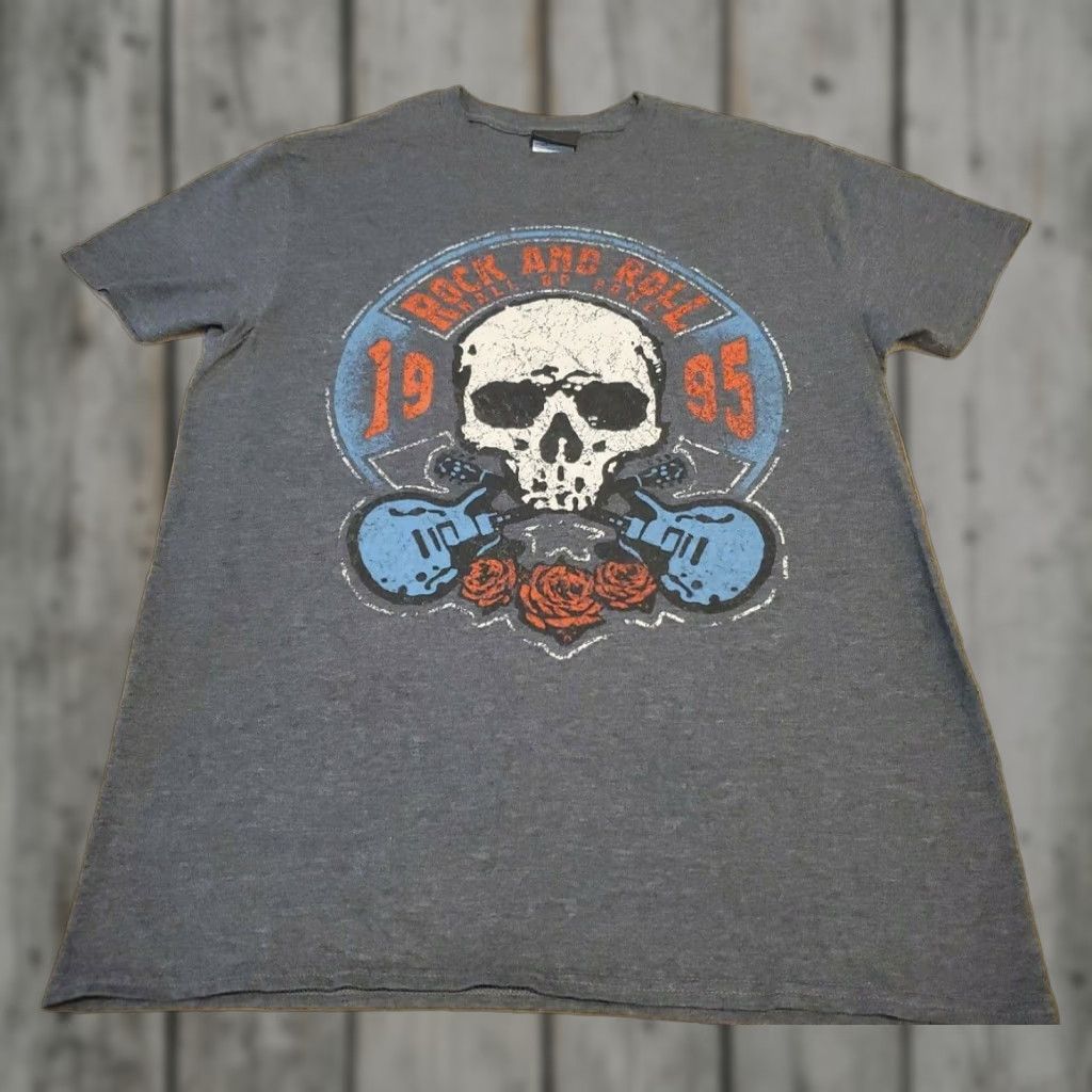 Vintage Jerzees Rock Roll Hall Of Fame Museum 1995 Gray Graphic Tee Medium Mens Hoodie, Sweatshirt | FlexRushtees.com
