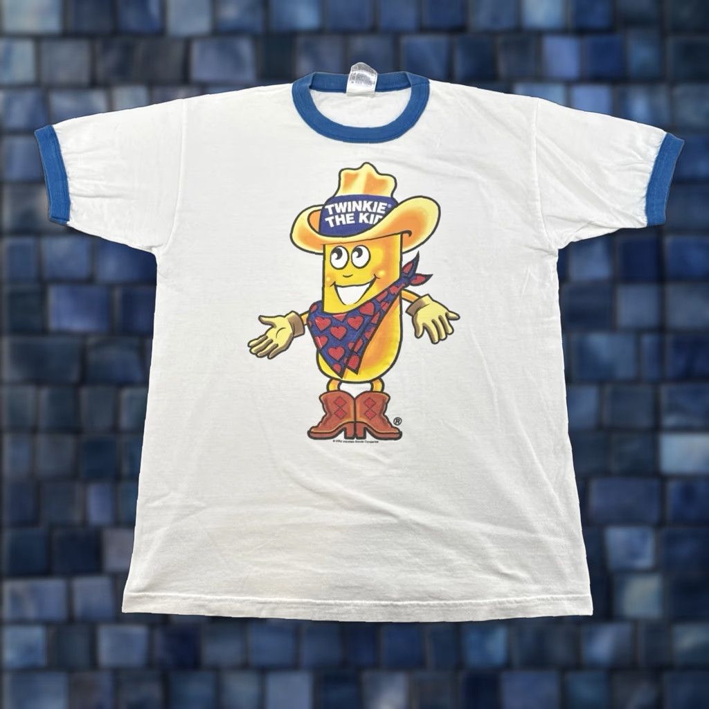 Vintage Twinkies Shirt Mens L Graphic Tee 2000s Cotton Polyester Multicolor Ringer Crew Neck