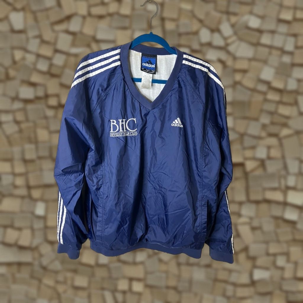 Vintage Adidas Team Men S Pullover Windbreaker Beverly Hills Club L Blue Cotton Blend Casual
