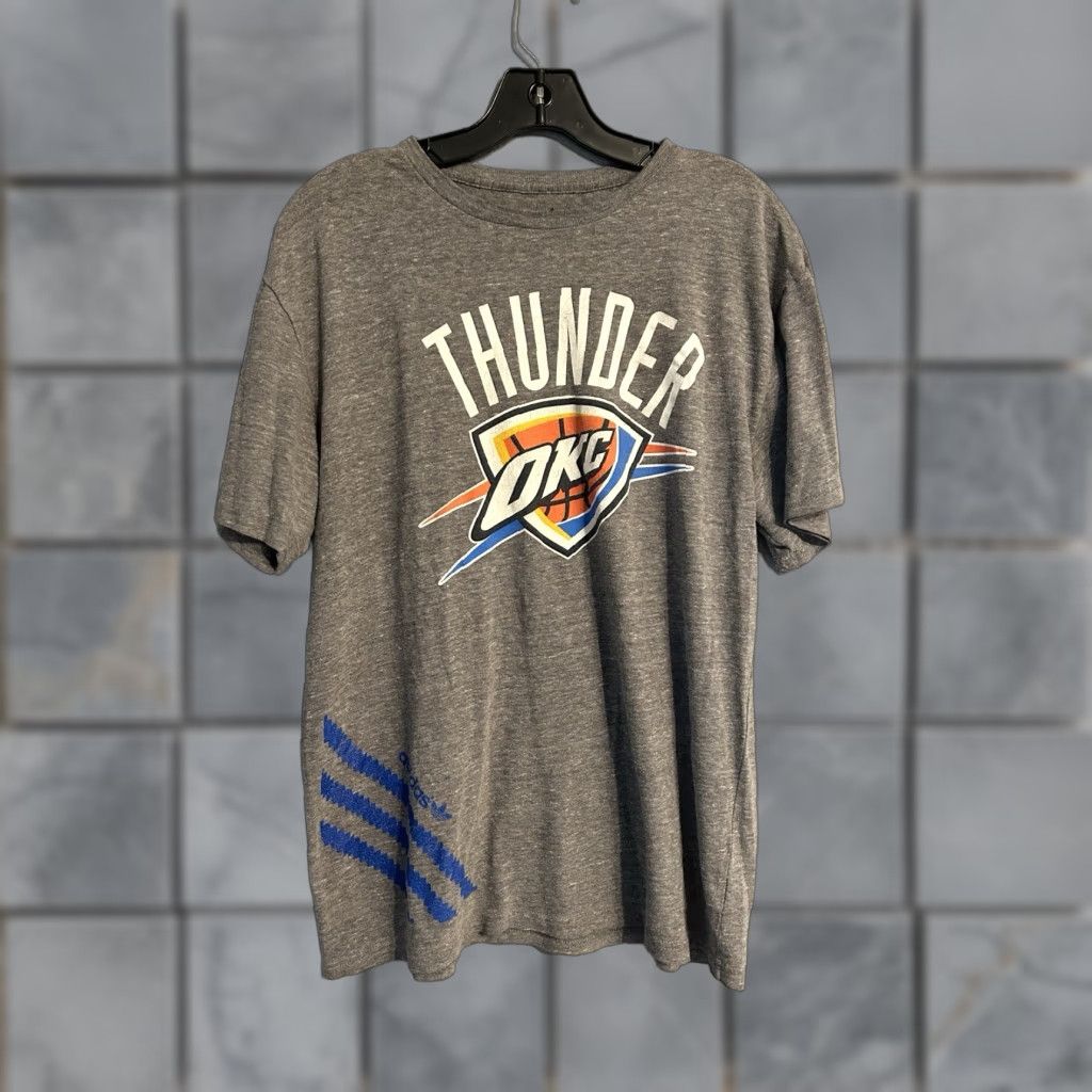 Adidas Okc Thunder Oklahoma City Gray Nba Mens L T Shirt Front Logo Graphic