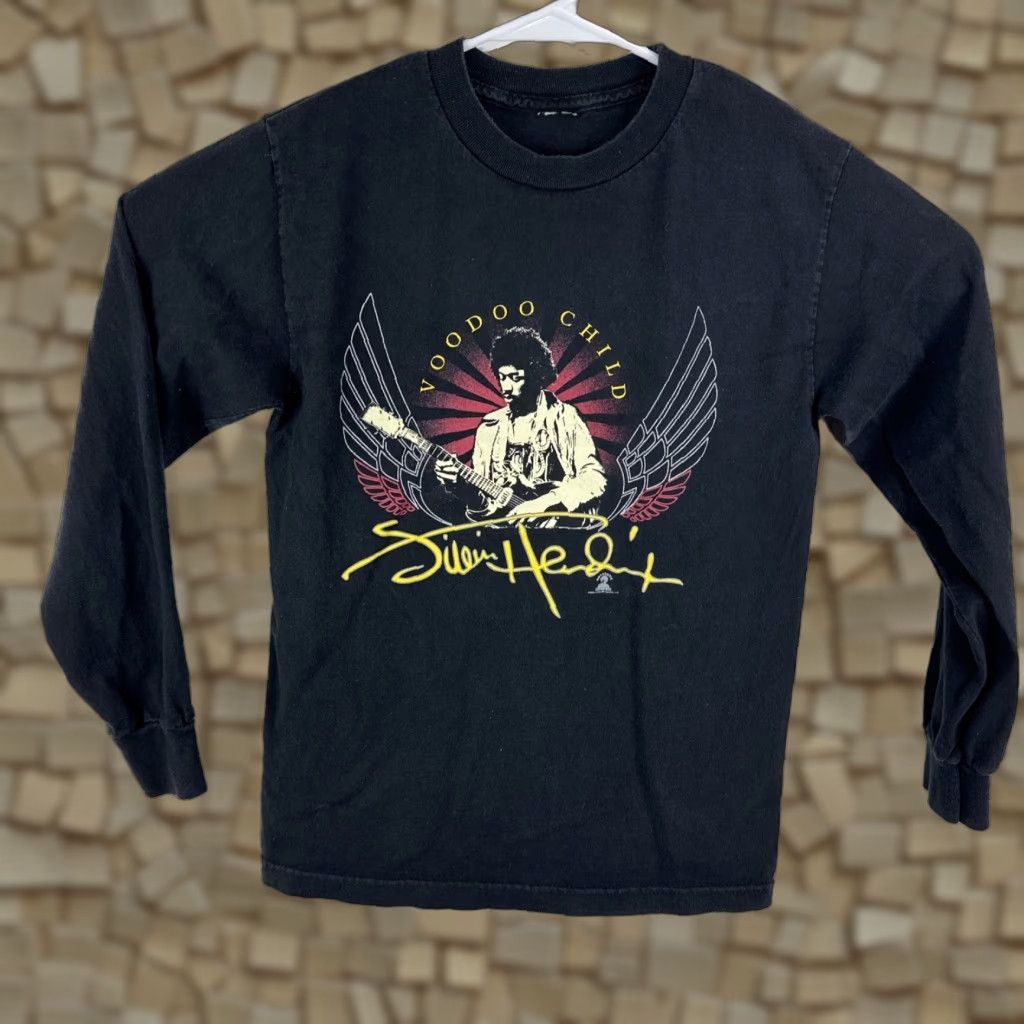 Vintage Jimi Hendrix Signature Voodoo Child Black Long Sleeve Shirt Men S Small S Crew Neck