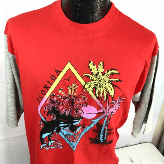 Other Vintage 90 S Men S Red Neon Raised Paint Florida Tropical Sunset On Killer Whales Graphic T Sh