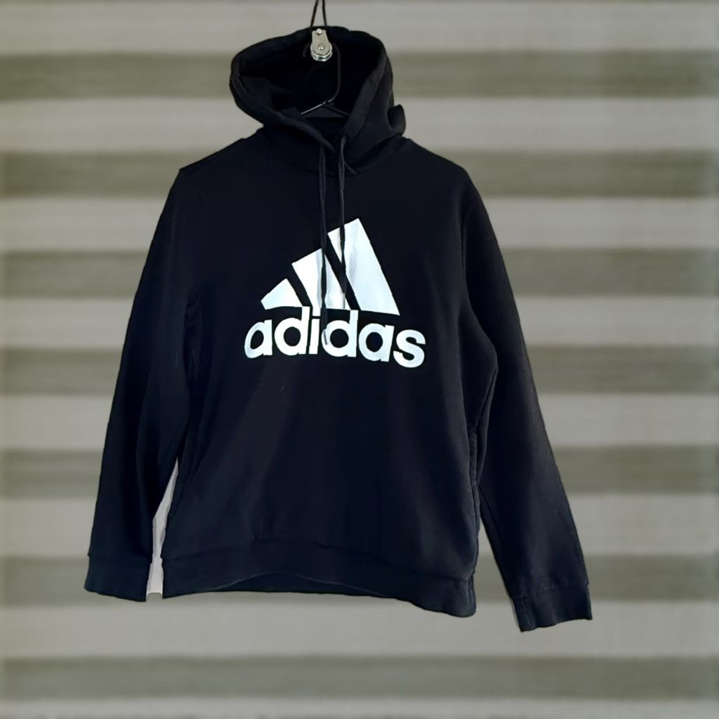 Adidas Originals Hoodie Pullover Men L Black Logo Sweatshirt Long Sleeve Hooded Sweatshirt Wi