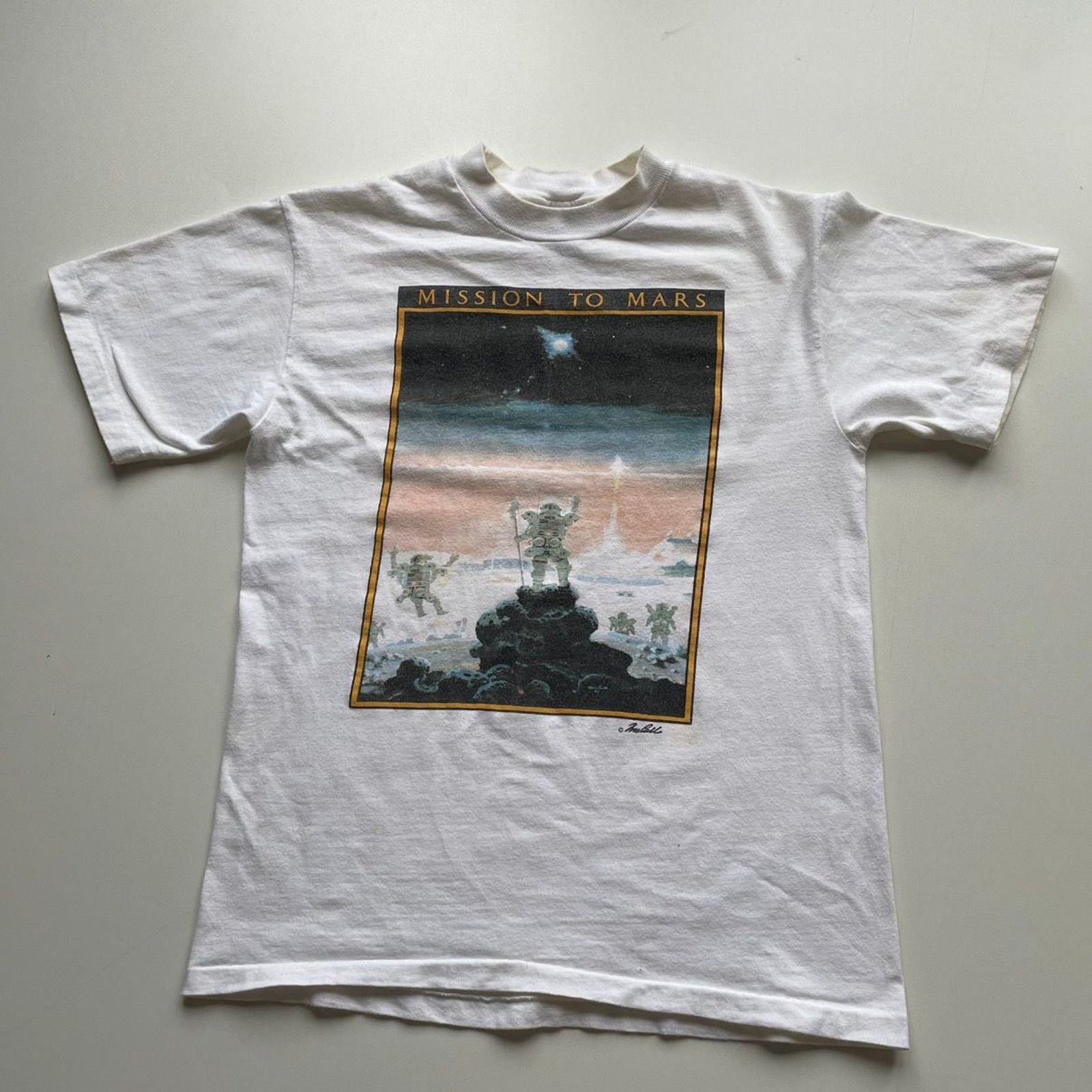 Hanes Vintage 90s Mission To Mars Astronaut Art T Shirt Small Rare