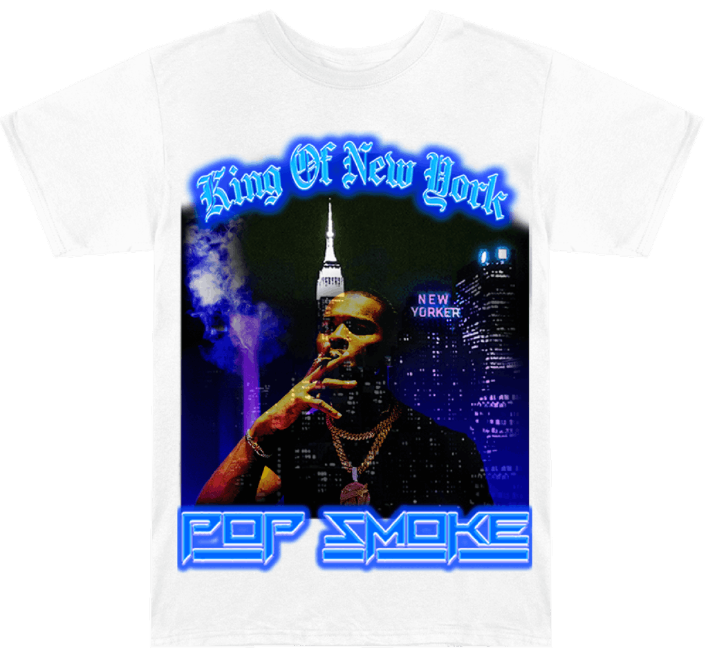 Rap Tees Pop Smoke King Of New York White T Shirt Large Hoodie, Sweatshirt | FlexRushtees.com