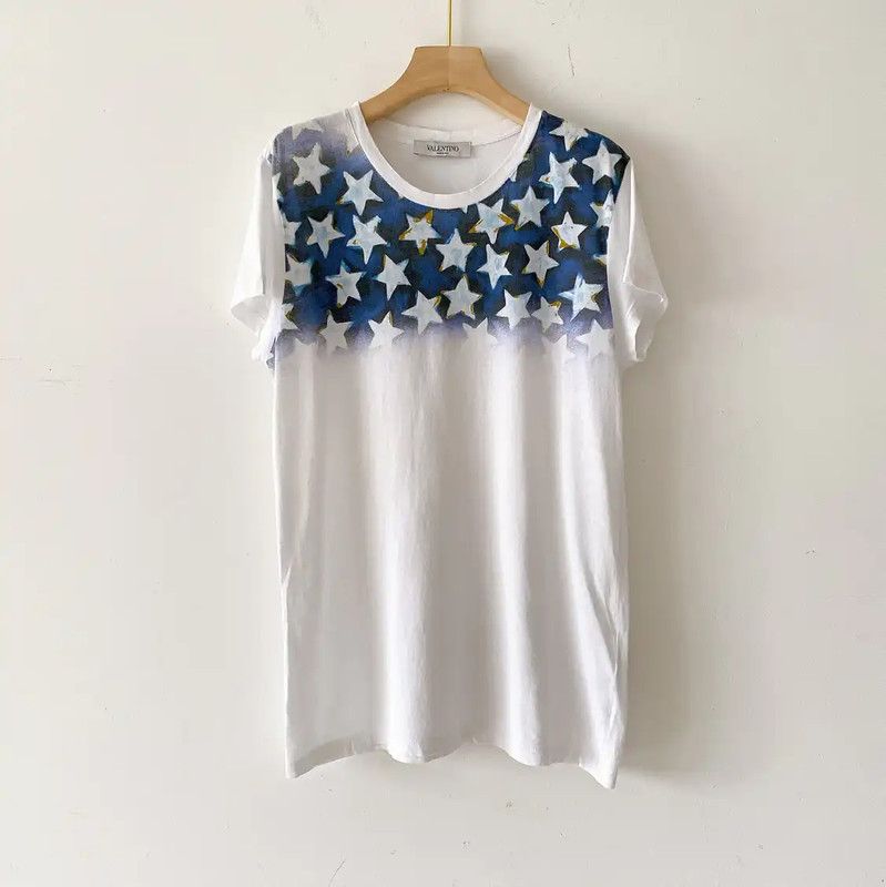 Valentino White Star Pattern Summer T Shirt 0089