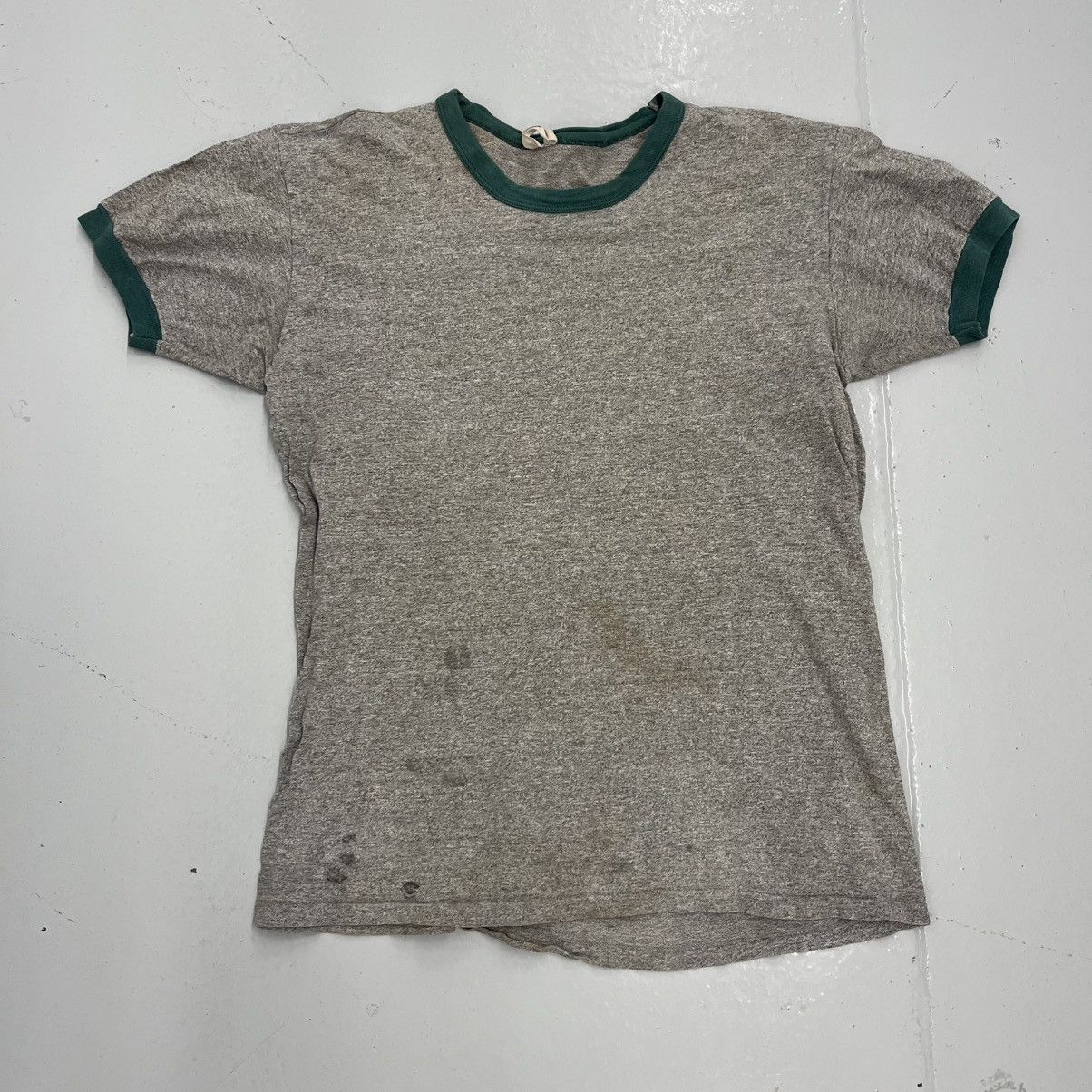 Vintage 60s Hanes Grey Distressed Cotton Blank Ringer