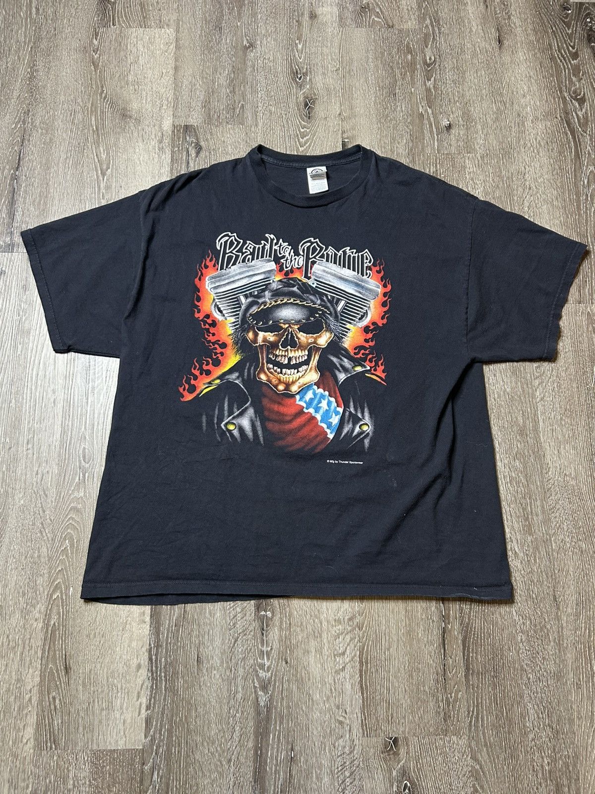 Delta 2000s Black Biker Tee Flames