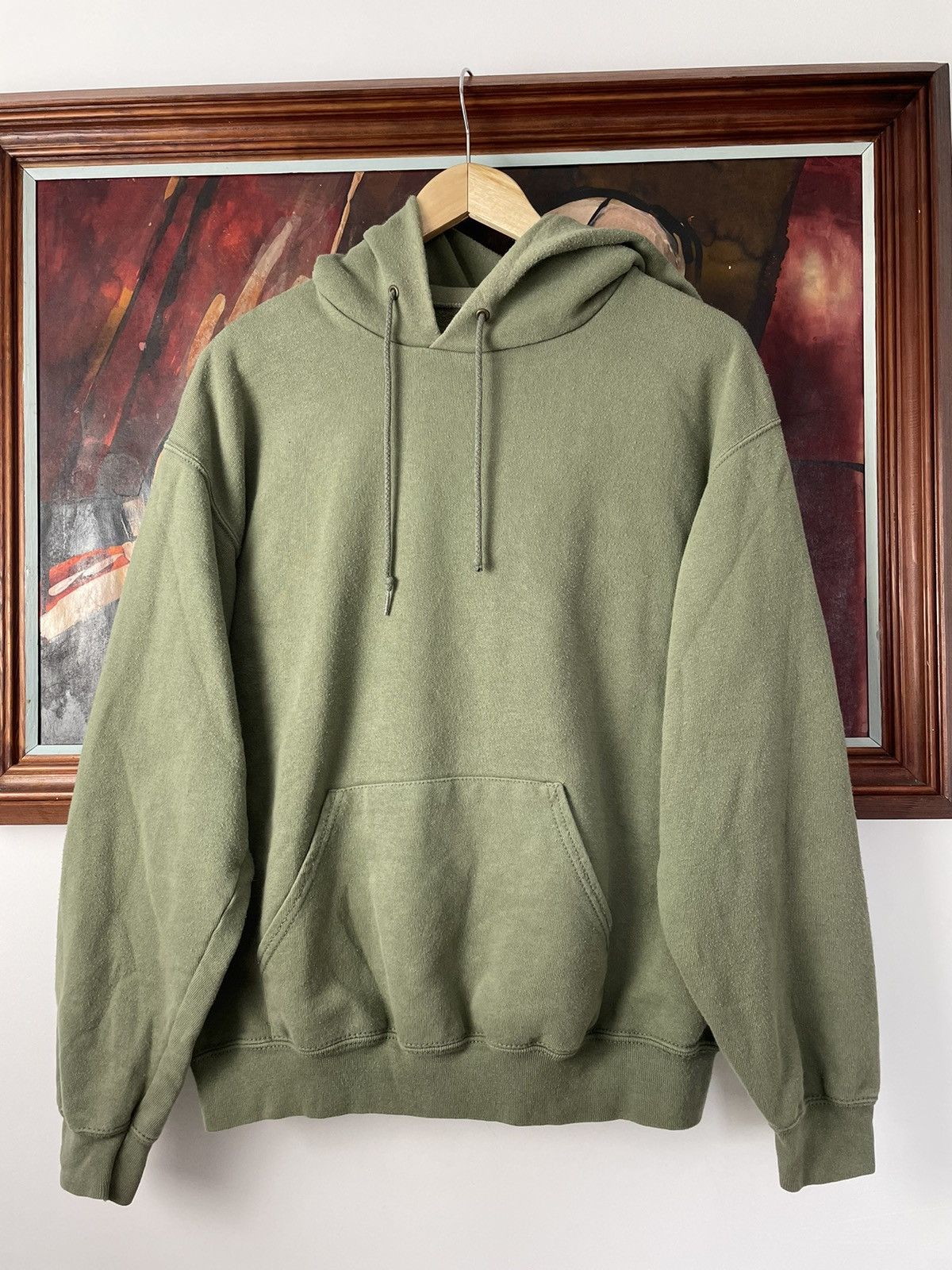 Vintage Khaki Blank Fruit The Loom Hoodie Basic Washed Y2k