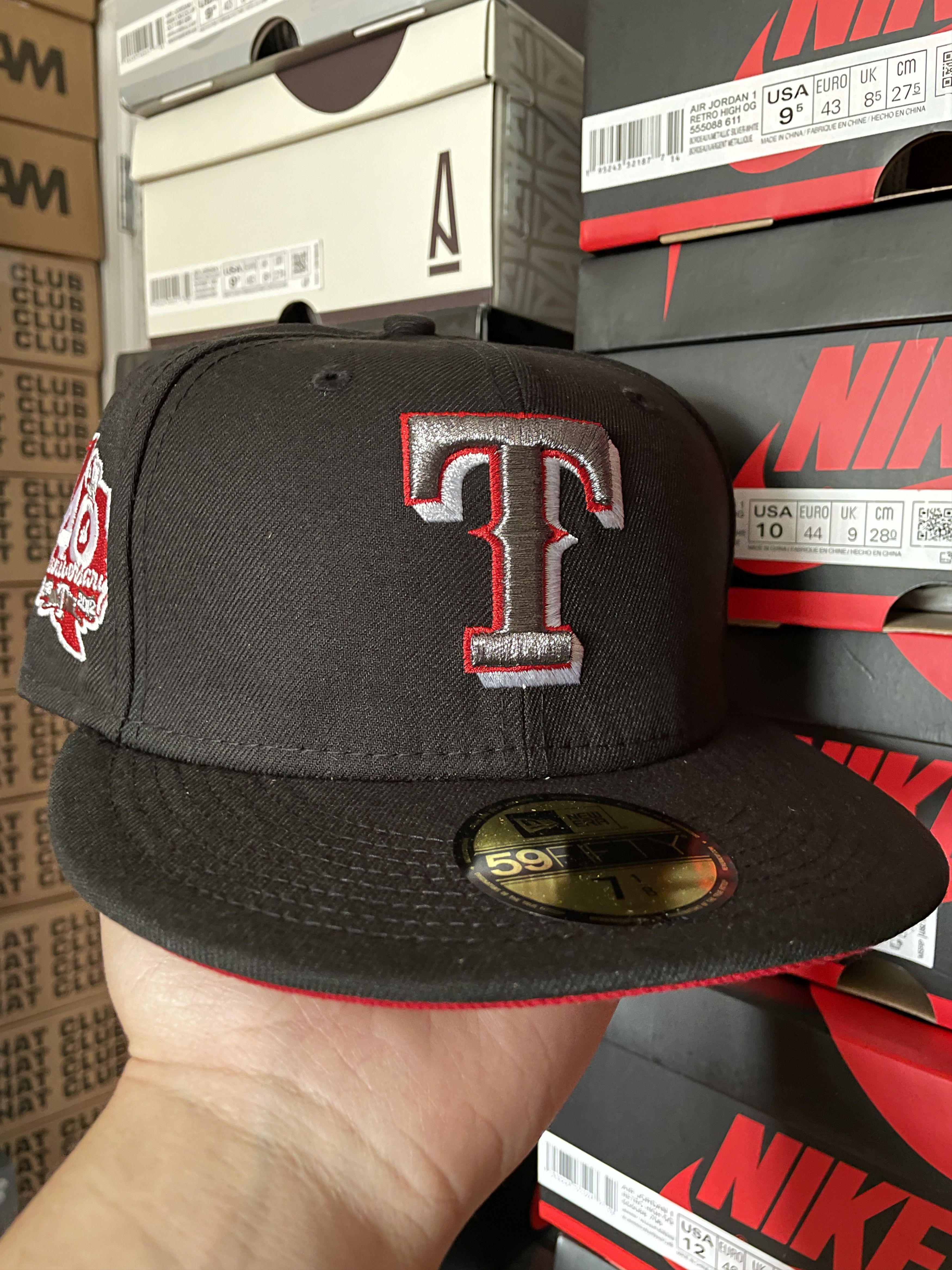 New Era 7 1 8 Black Red Terminator Texas Rangers 40th Topperz Cap